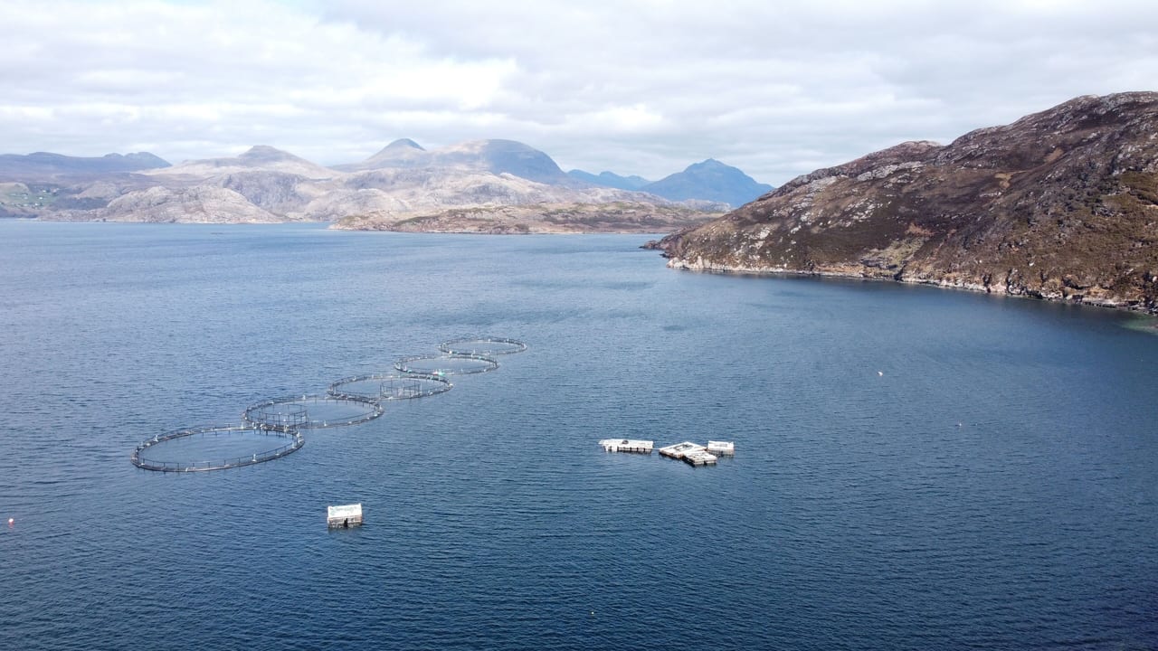 Aerial photograph of a fish farm in a loch in Scotland, showcasing stunning landscapes.. E Stephen: https://www.pexels.com/@e-stephen-2155349928