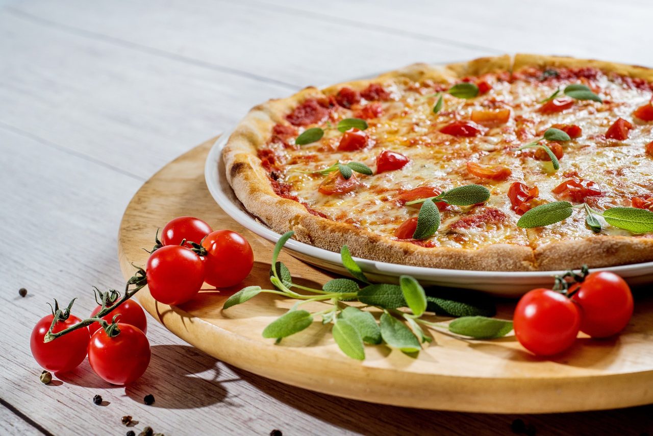 pizza, plate, food