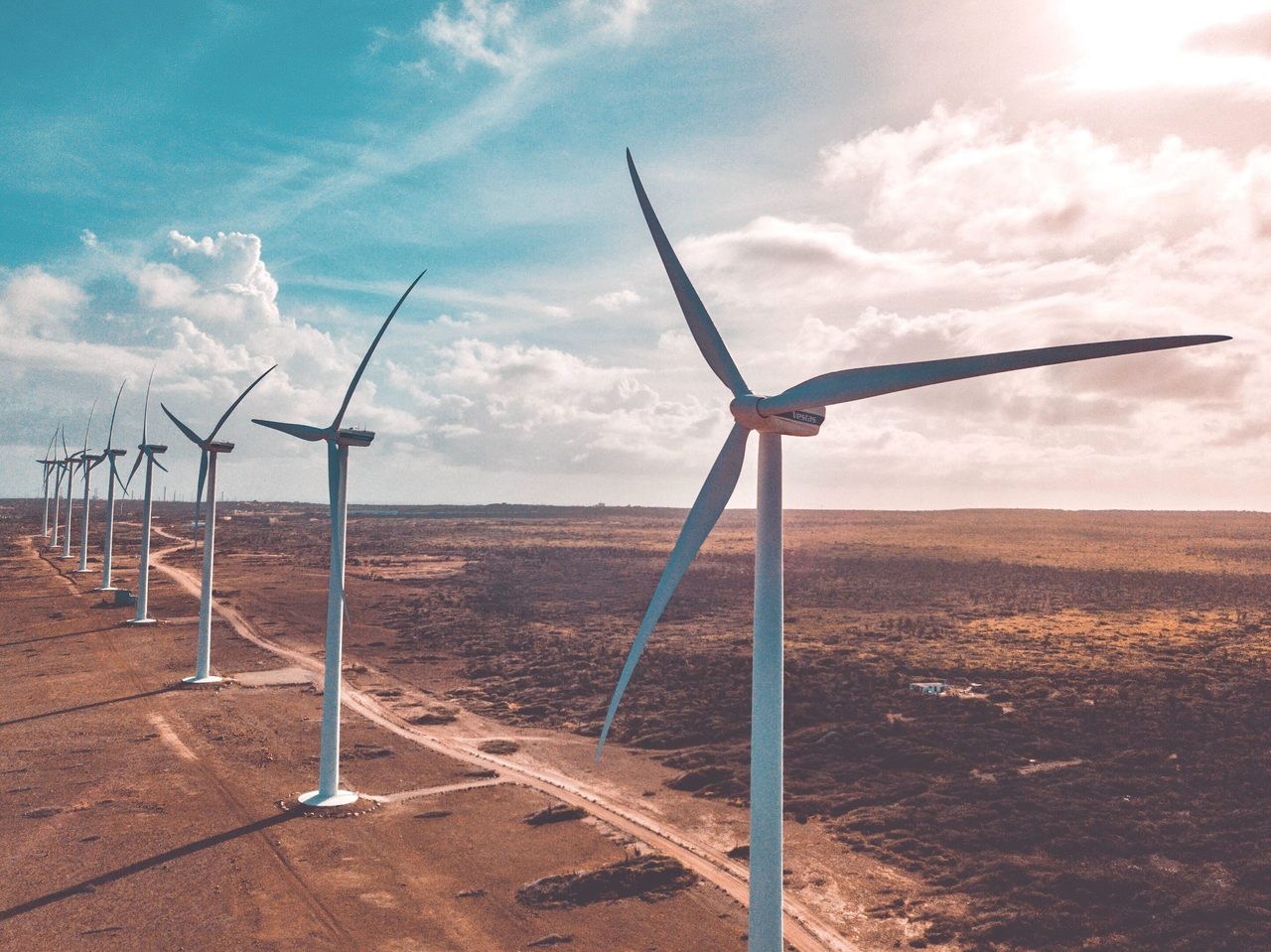 Wind farm, Natural landscape, Land lot, Cloud, Sky, Windmill, Turbine, Electricity