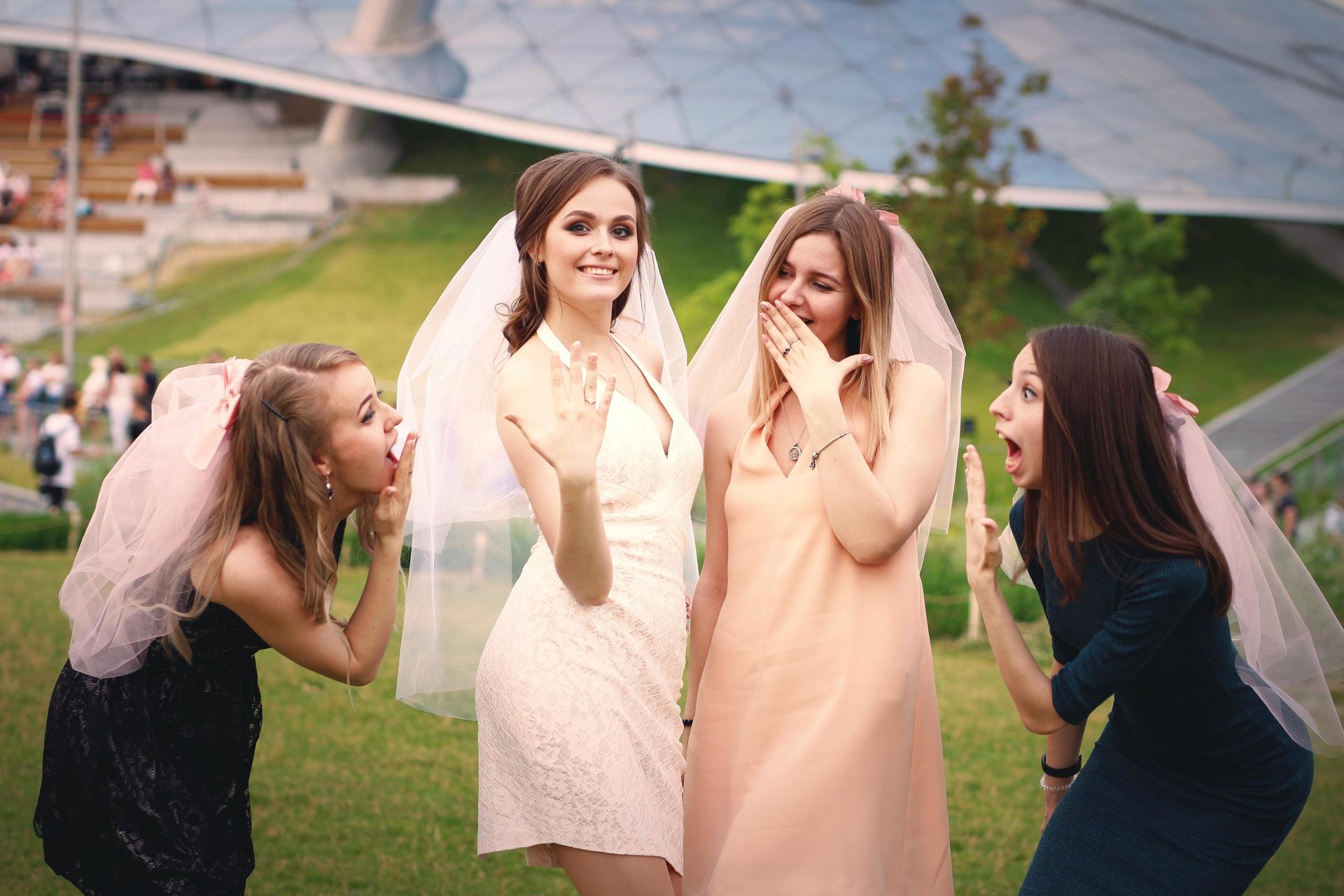 People in nature, Flash photography, Bridal clothing, Smile, Dress, Plant, Happy, Gesture, Fun