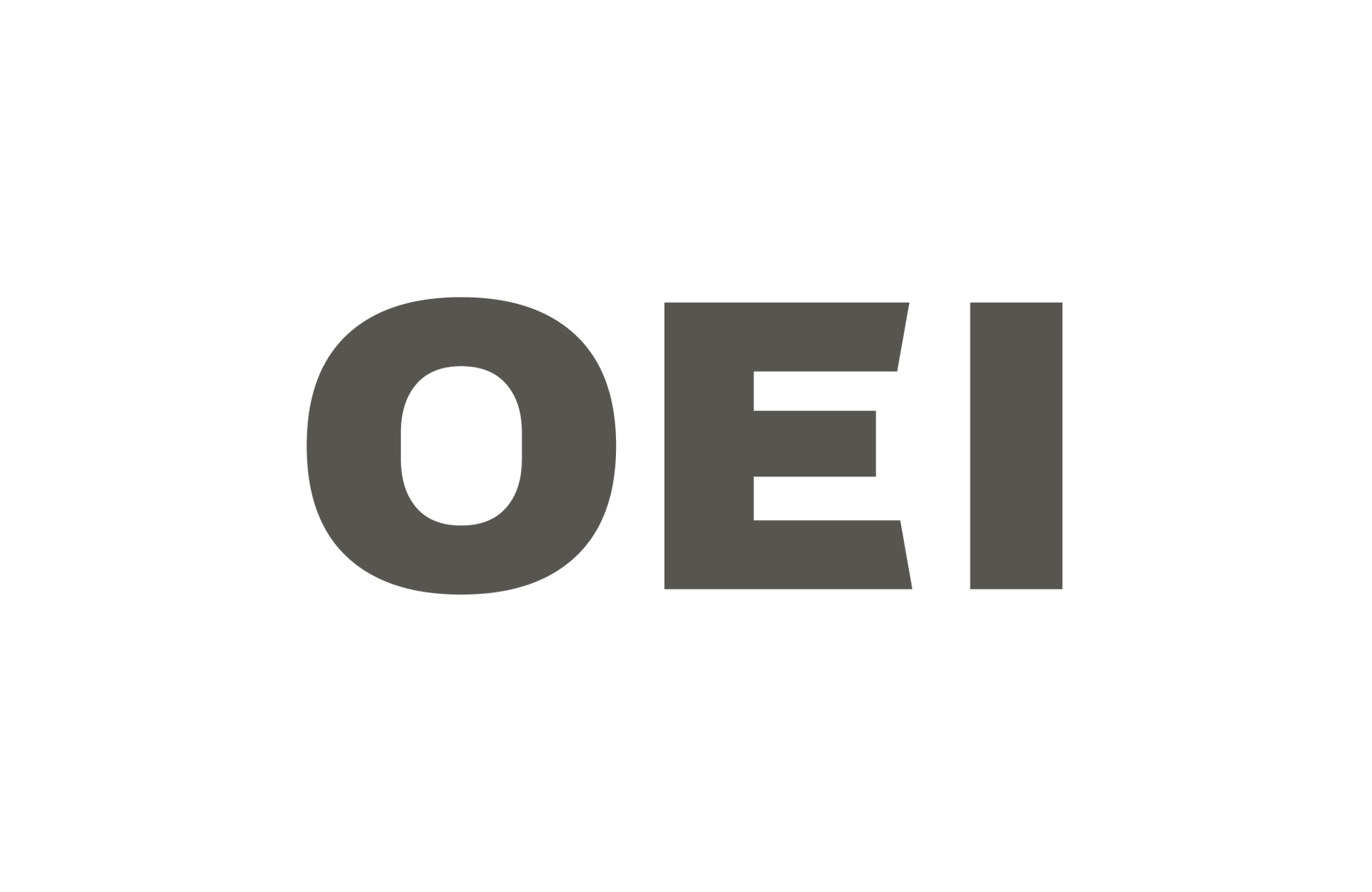 Dark gray letters "OEI" on a green background.