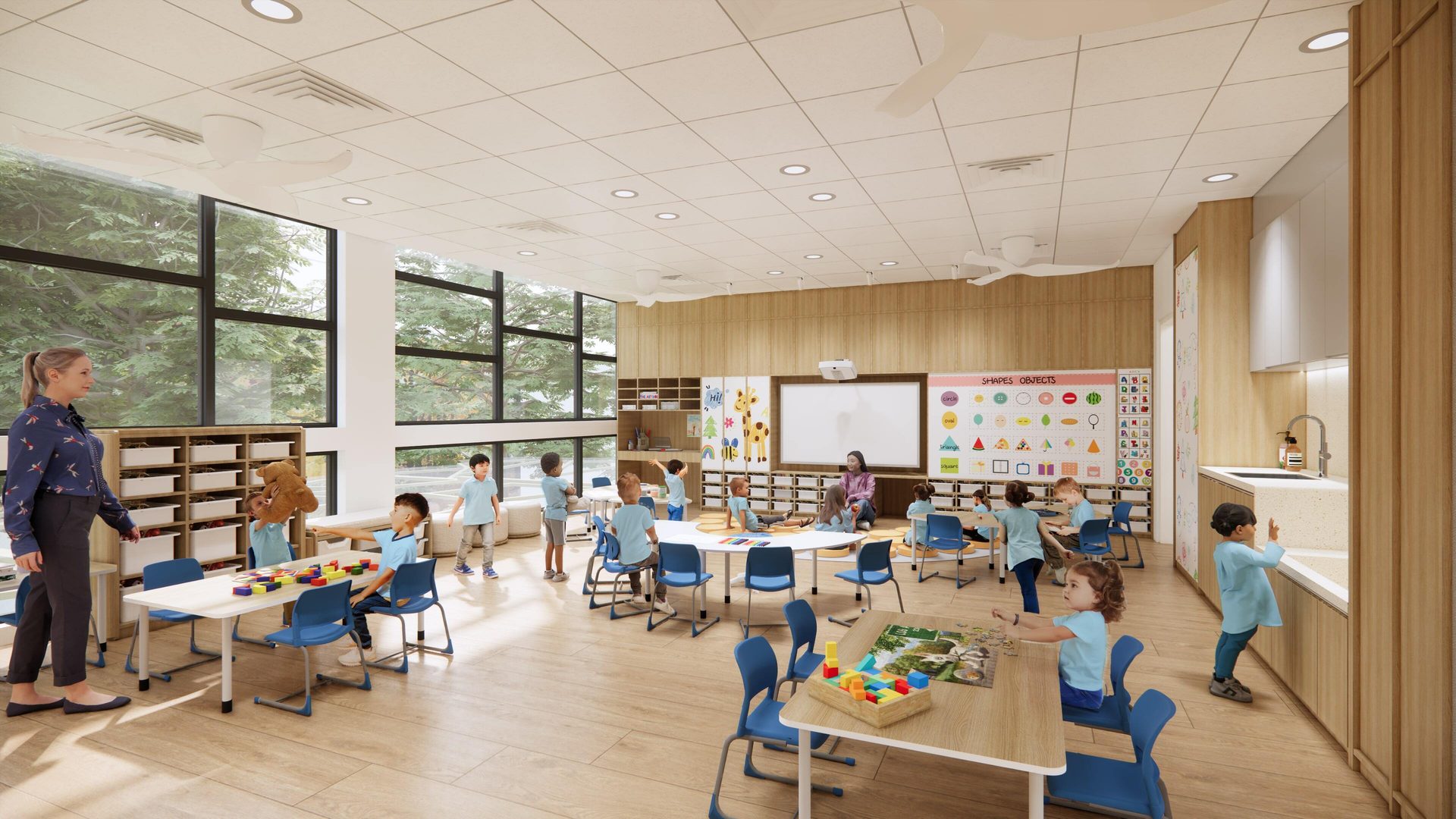 Interior design, Furniture, Table, Chair, Classroom, Room, Desk, Class, Learning, School