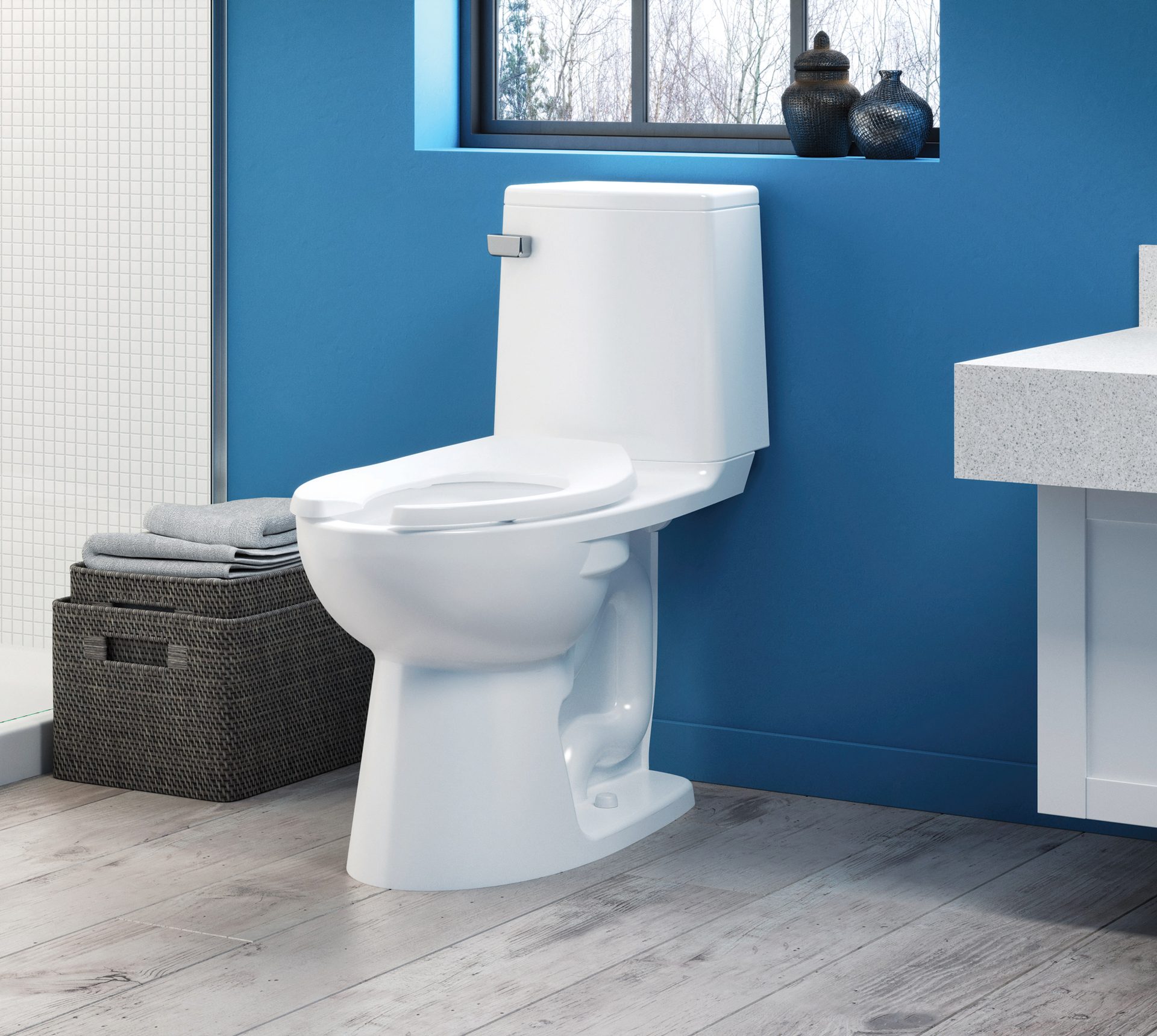 Toilet seat, Plumbing fixture, Interior design, Property, Blue, Purple, Bathroom, Window, Wood