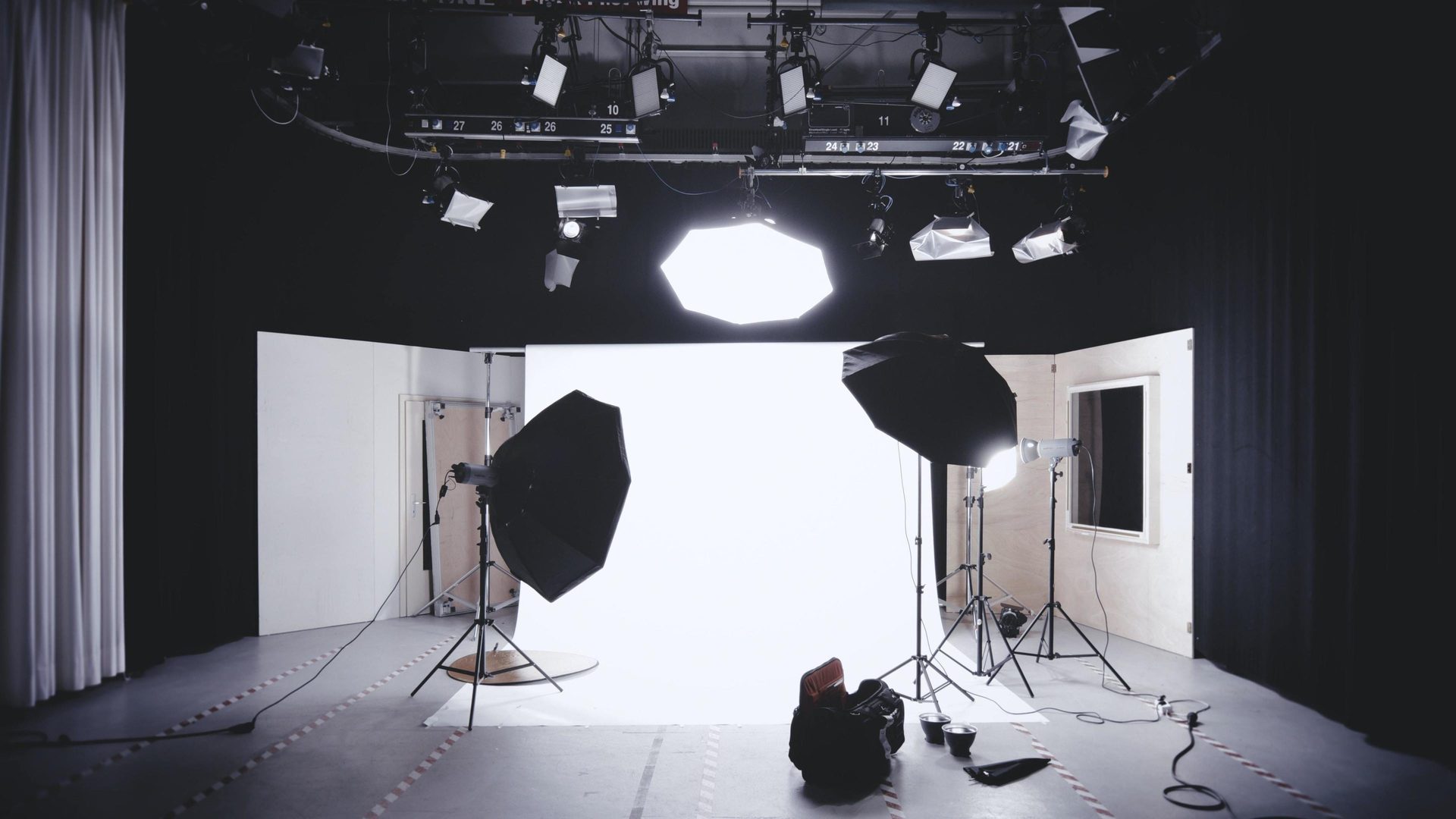 Film studio, Interior design, Black, Building
