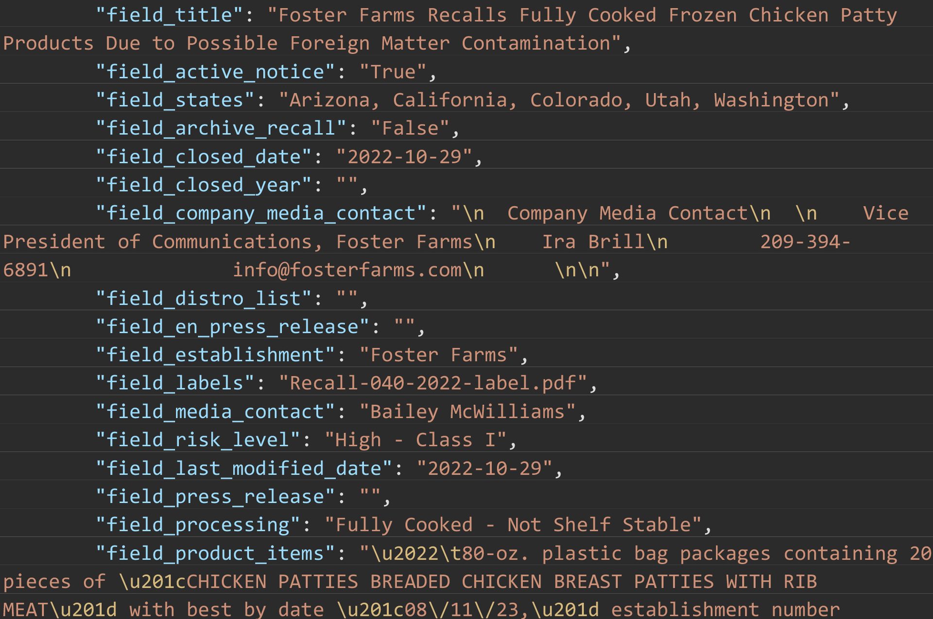 USDA/FSIS’s Recall Alert API