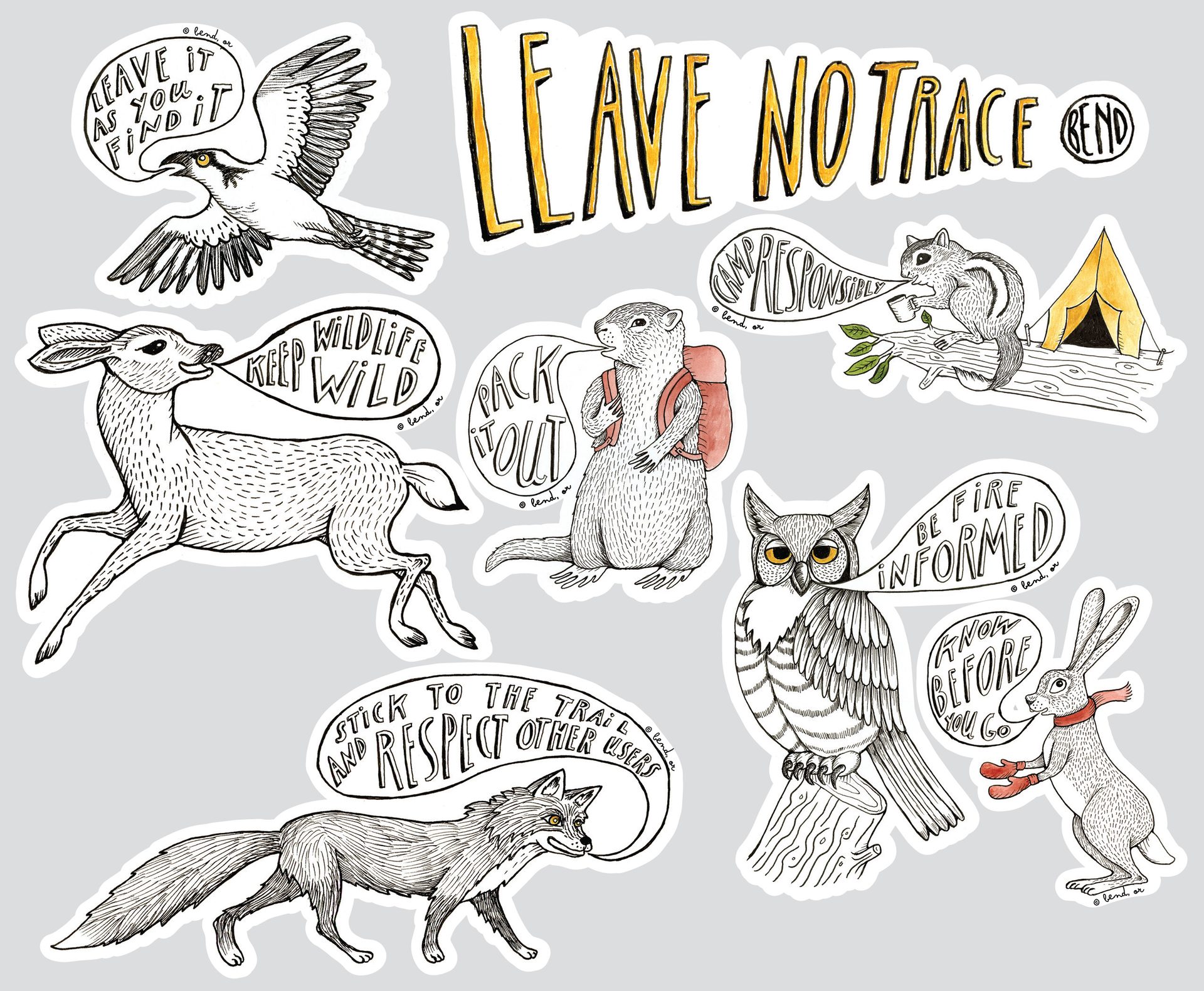 Bend, OR Leave No Trace sticker sheet