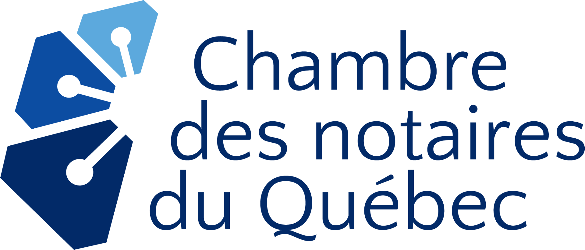 Logo for Chambre des notaires du Québec, with a stylized blue pen nib icon and the organization's name.