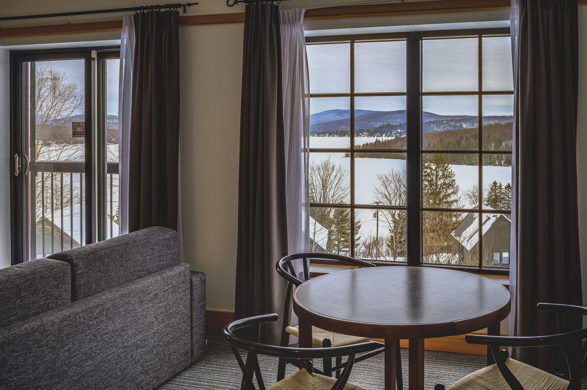 Interior design, Window treatment, Furniture, Wood, Floor, Flooring, Chair, Room, Hardwood, Glass