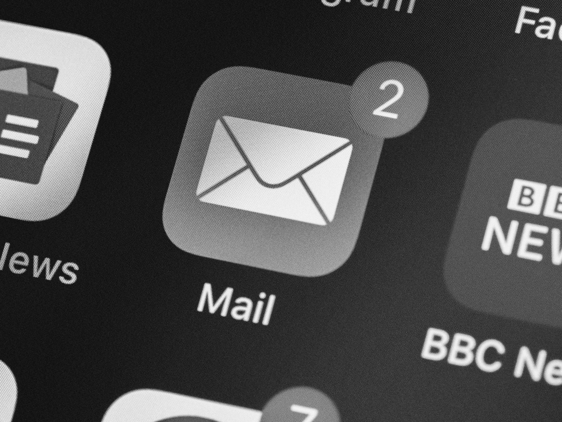 Mail Icon Phone, Black and White Photography