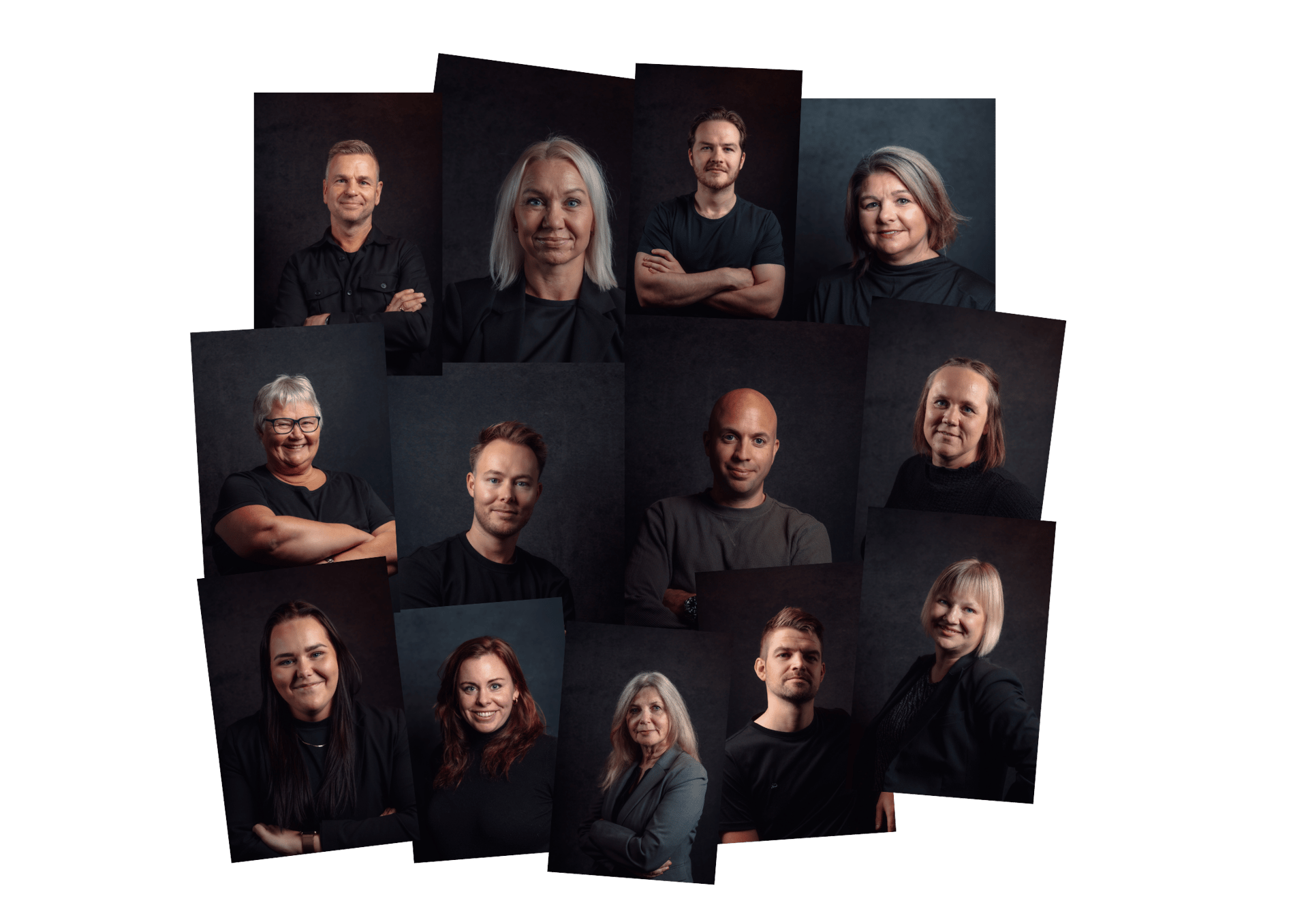 Collage med portrettbilder av ansatte i TA Kreativ - et mediebyrå i Trøndelag