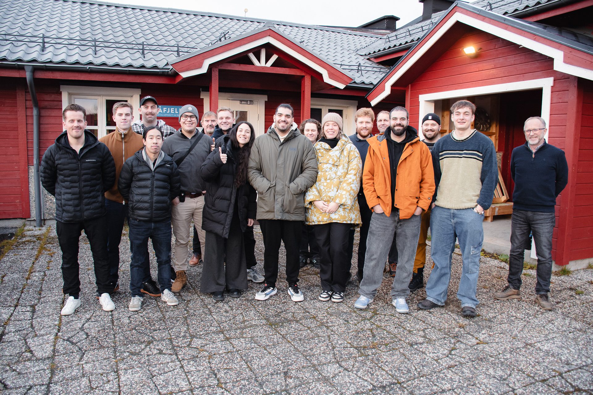 Social group, Trousers, Jeans, Smile, Window, Building, Wood, Leisure