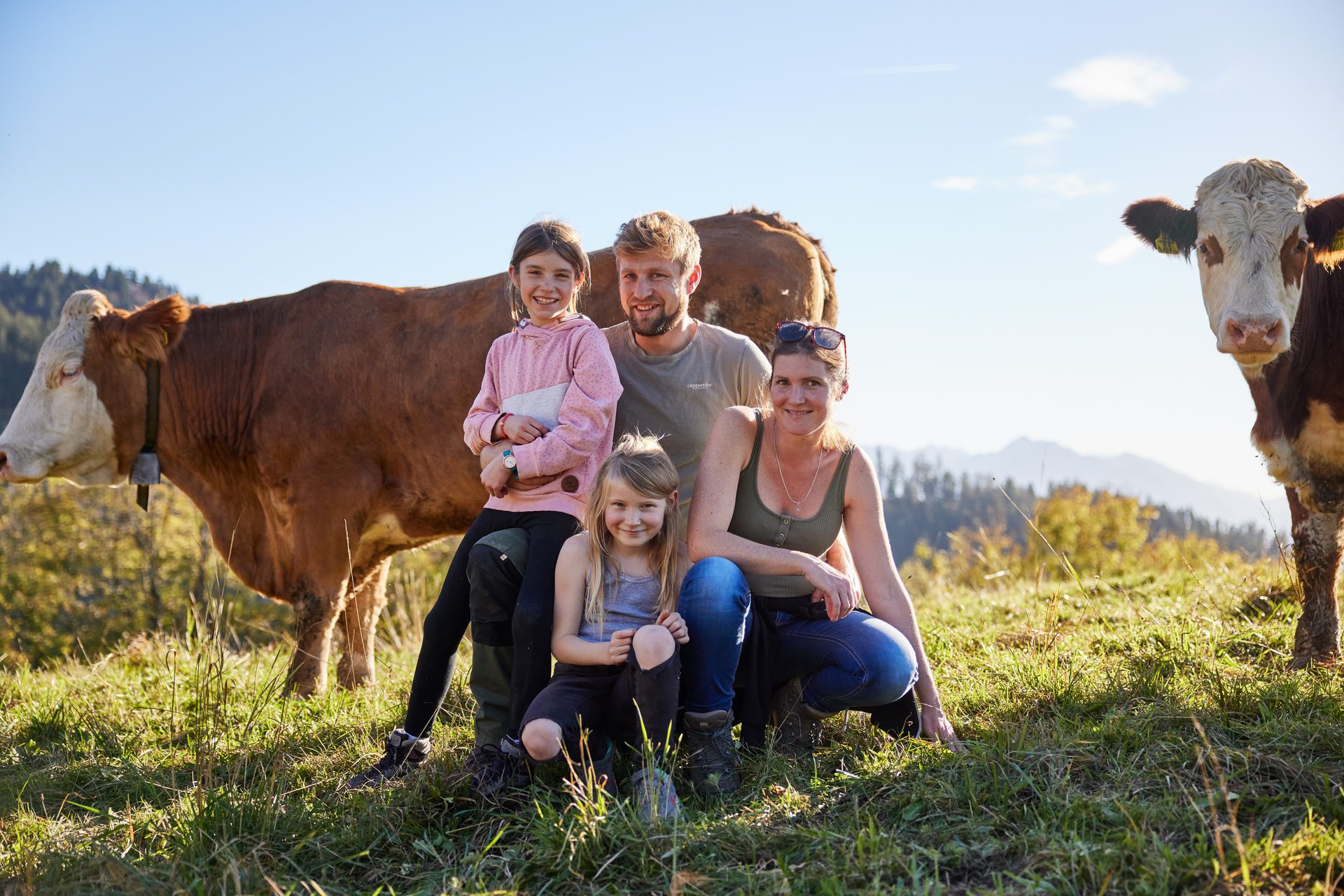 People in nature, Natural landscape, Jeans, Sky, Smile, Plant, Happy, Grass, Grassland, Fawn
