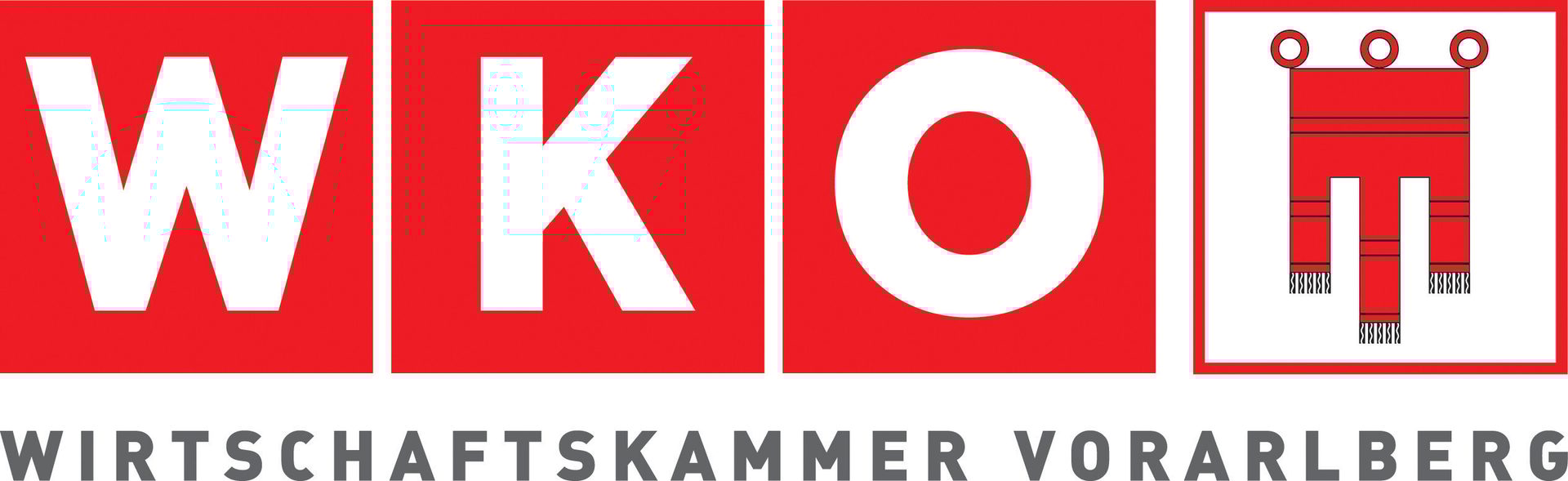 Logo for Wirtschaftskammer Vorarlberg featuring red squares with white letters 'WKO' and a stylized E symbol.