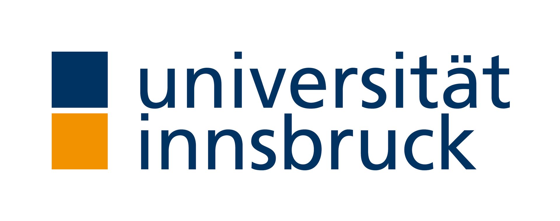 Logo of Universität Innsbruck with blue and orange squares and blue text.