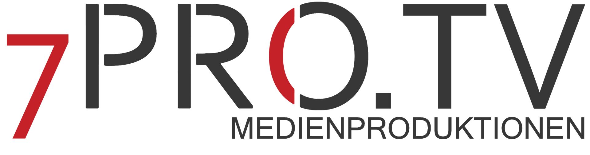 Logo for 7PRO.TV Medienproduktionen, red '7' and partial 'O', dark gray text on green background.