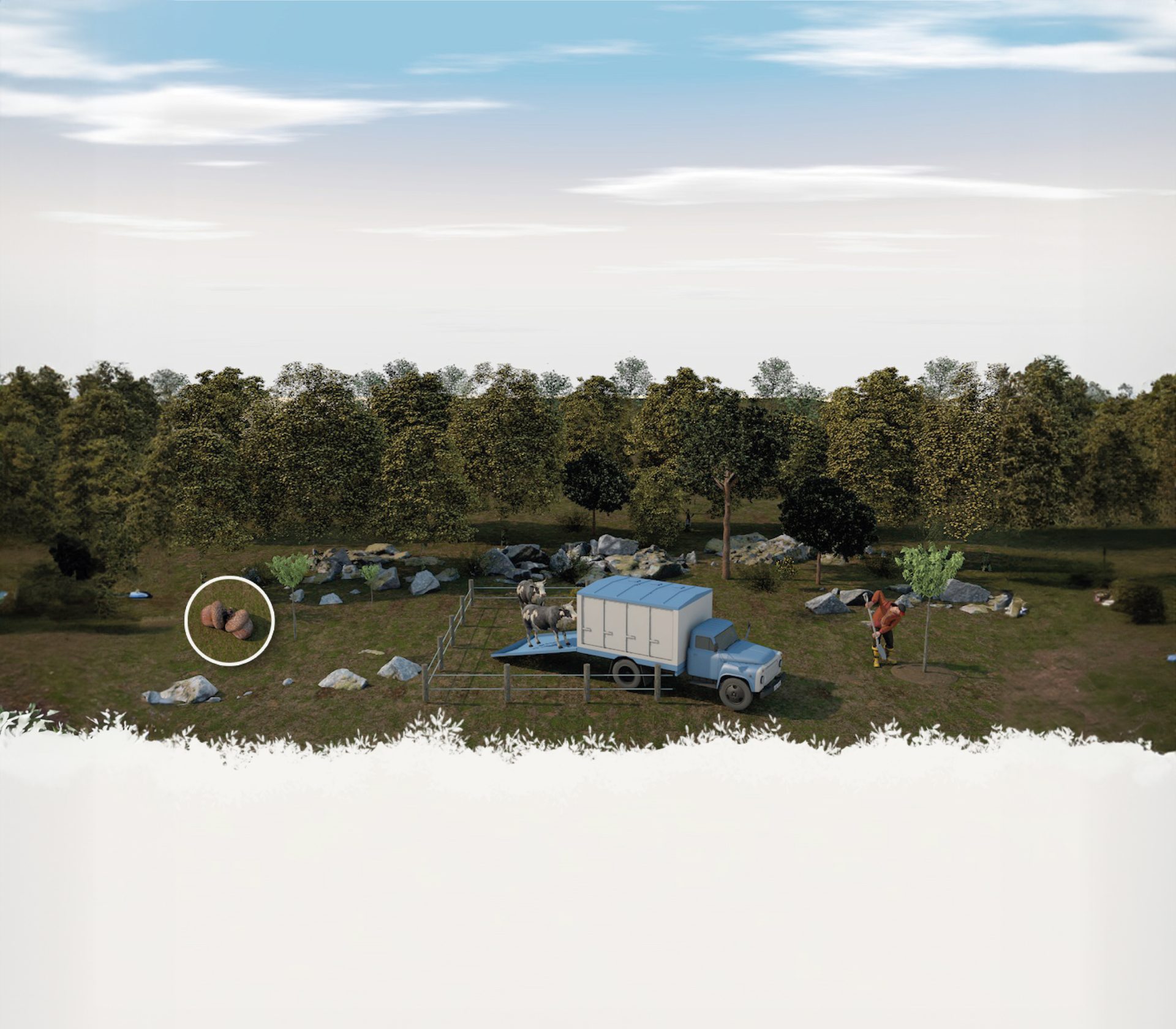 Natural landscape, Land lot, Cloud, Sky, Wheel, Plant, Tree, Vehicle, Tent, Truck
