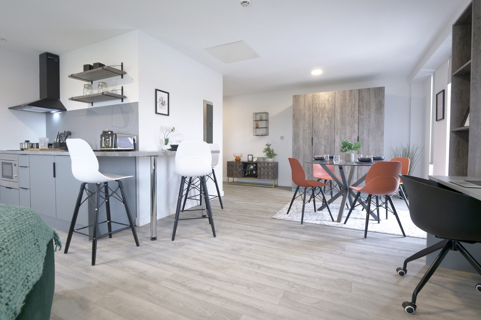 Picture frame, Interior design, Table, Furniture, Building, Wood, Chair, Flooring, Grey, Floor