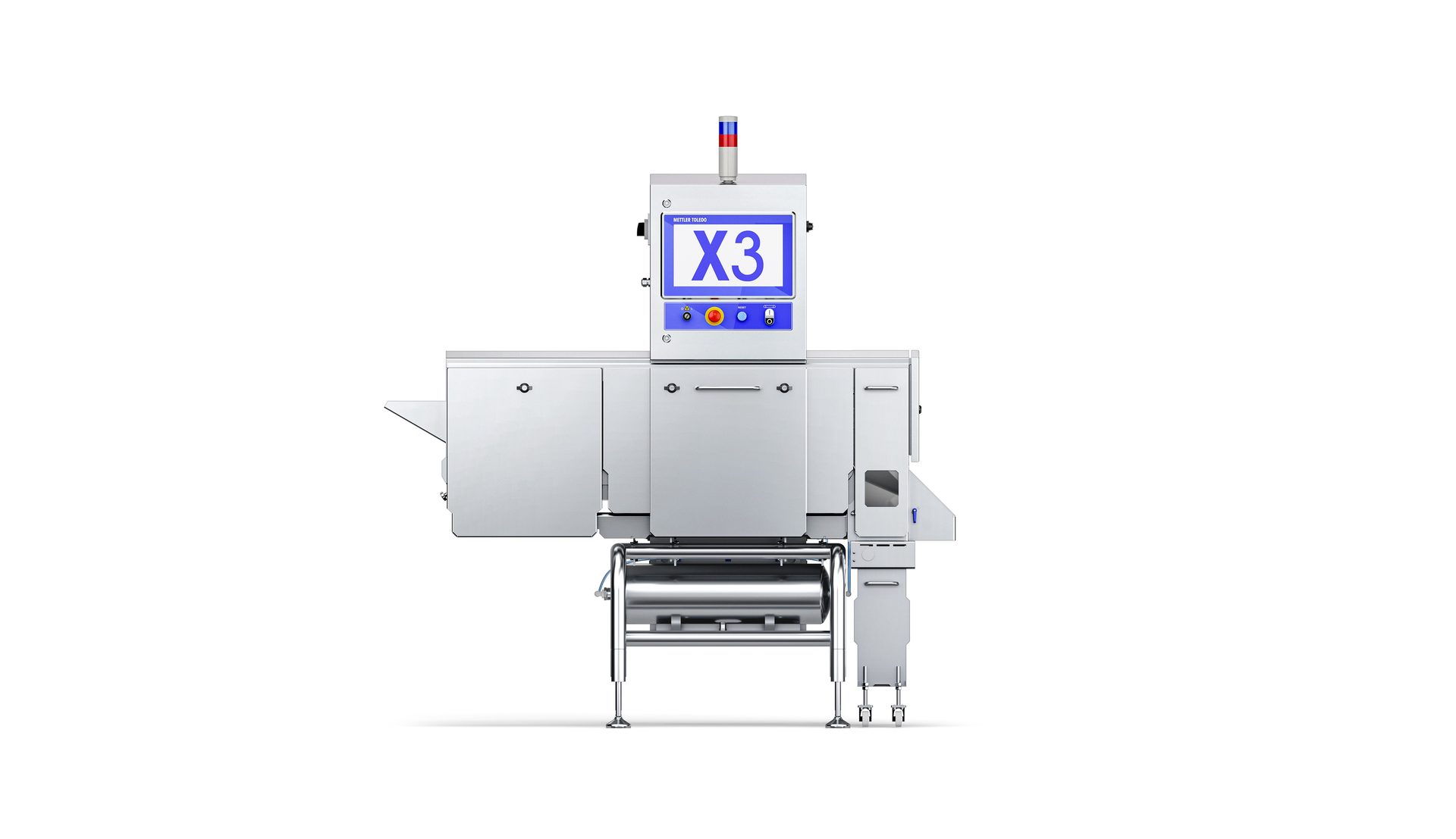 Front view of a Mettler Toledo X3 industrial X-ray inspection machine with a digital display.