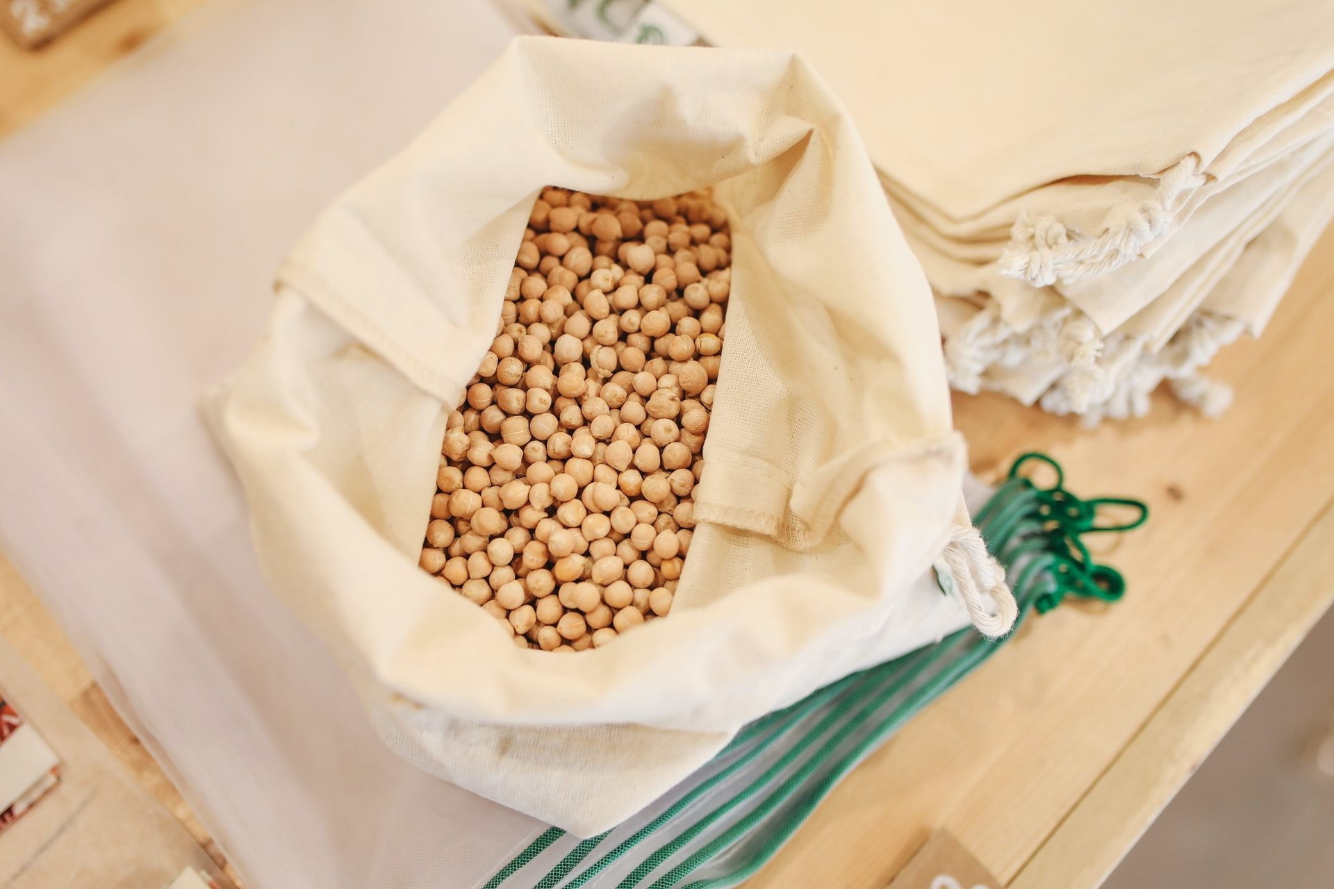 Natural bags, Chickpeas, Overhead shot
