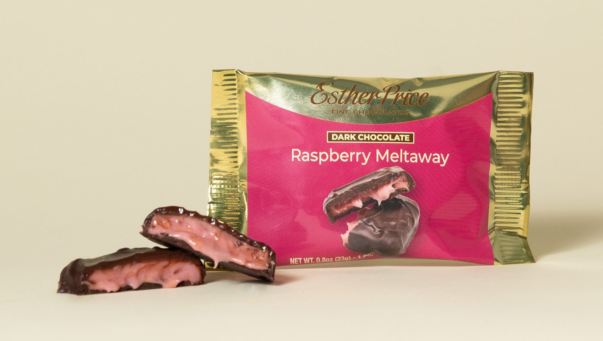 Pouch of Esther Price Raspberry Meltaway chocolates