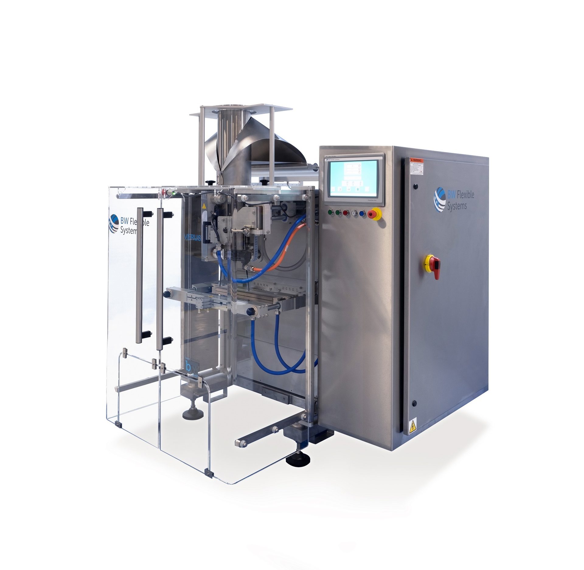 BW Flexible Systems industrial packaging machine with clear guards and a control panel.