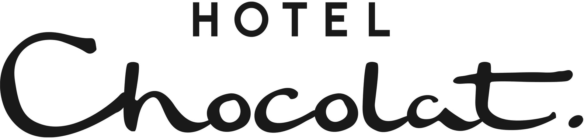 Hotel Chocolat logo. "HOTEL" in block font, "Chocolat." in script font.