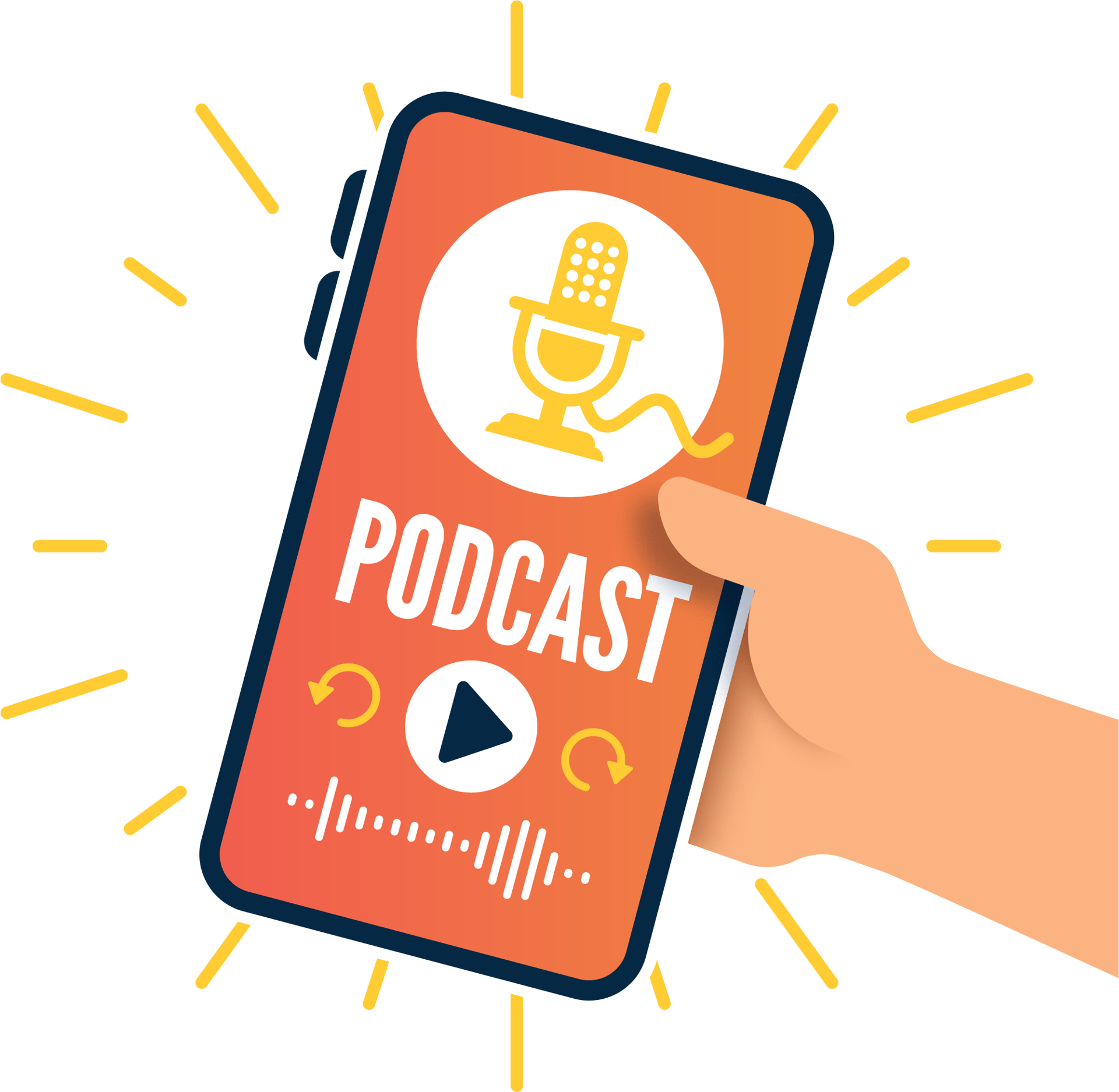 Illustration, Hand, Microphone, Icons, Play button, Font, Mobile device