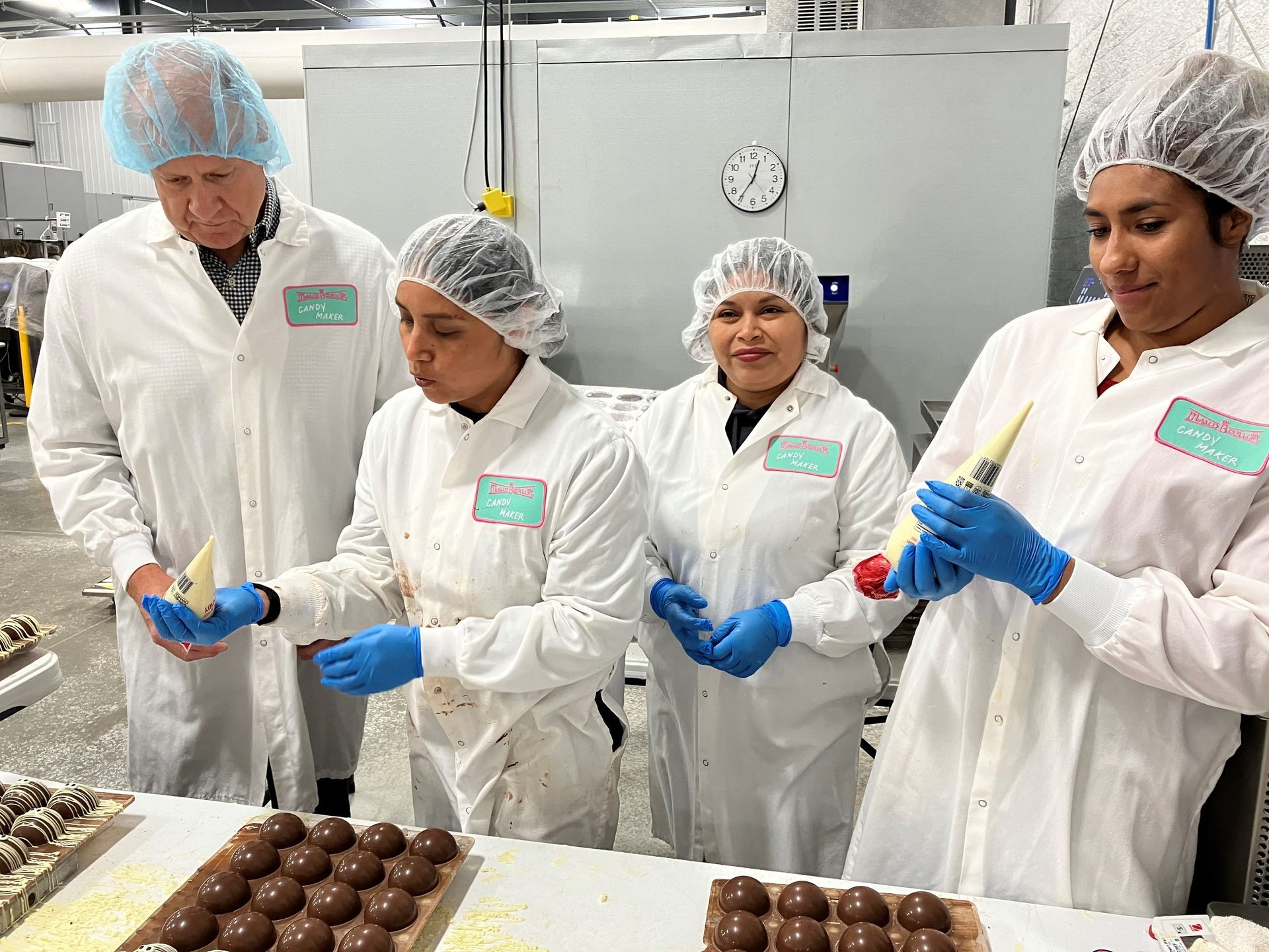 Food, Trays, Chocolate, Protective gear, Factory