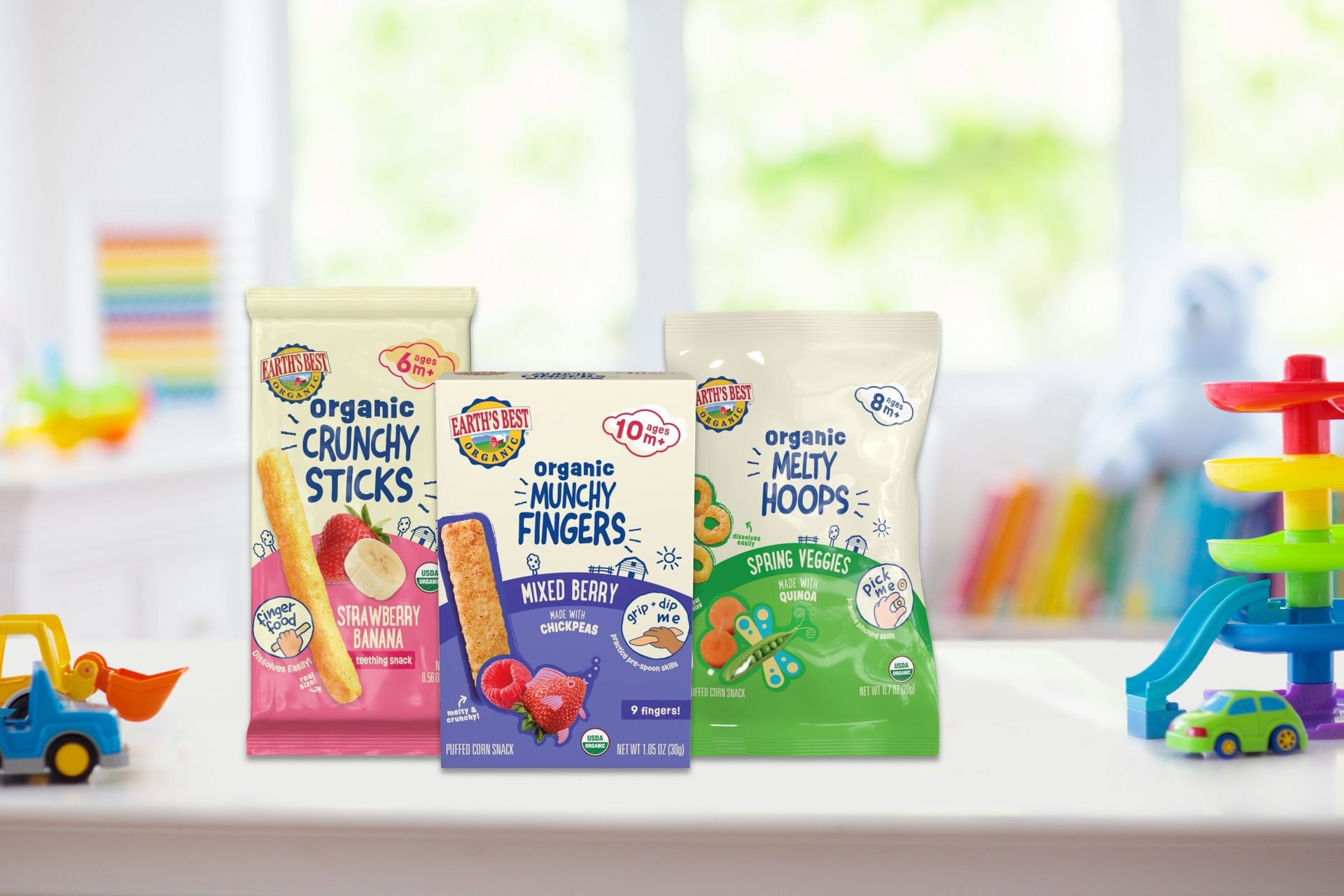 Multicolored cartons of different kid’s snacks