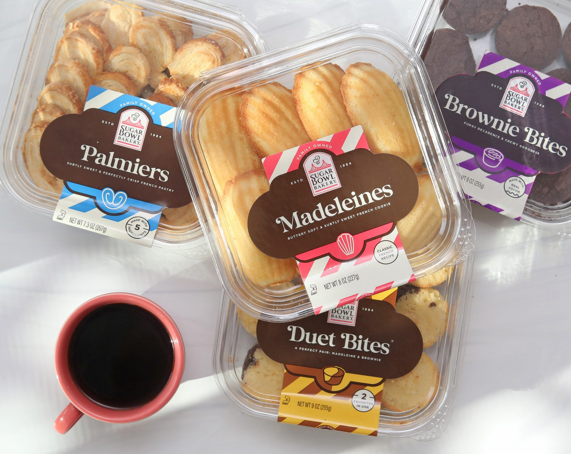 Packages of various Sugar Bowl Bakery products