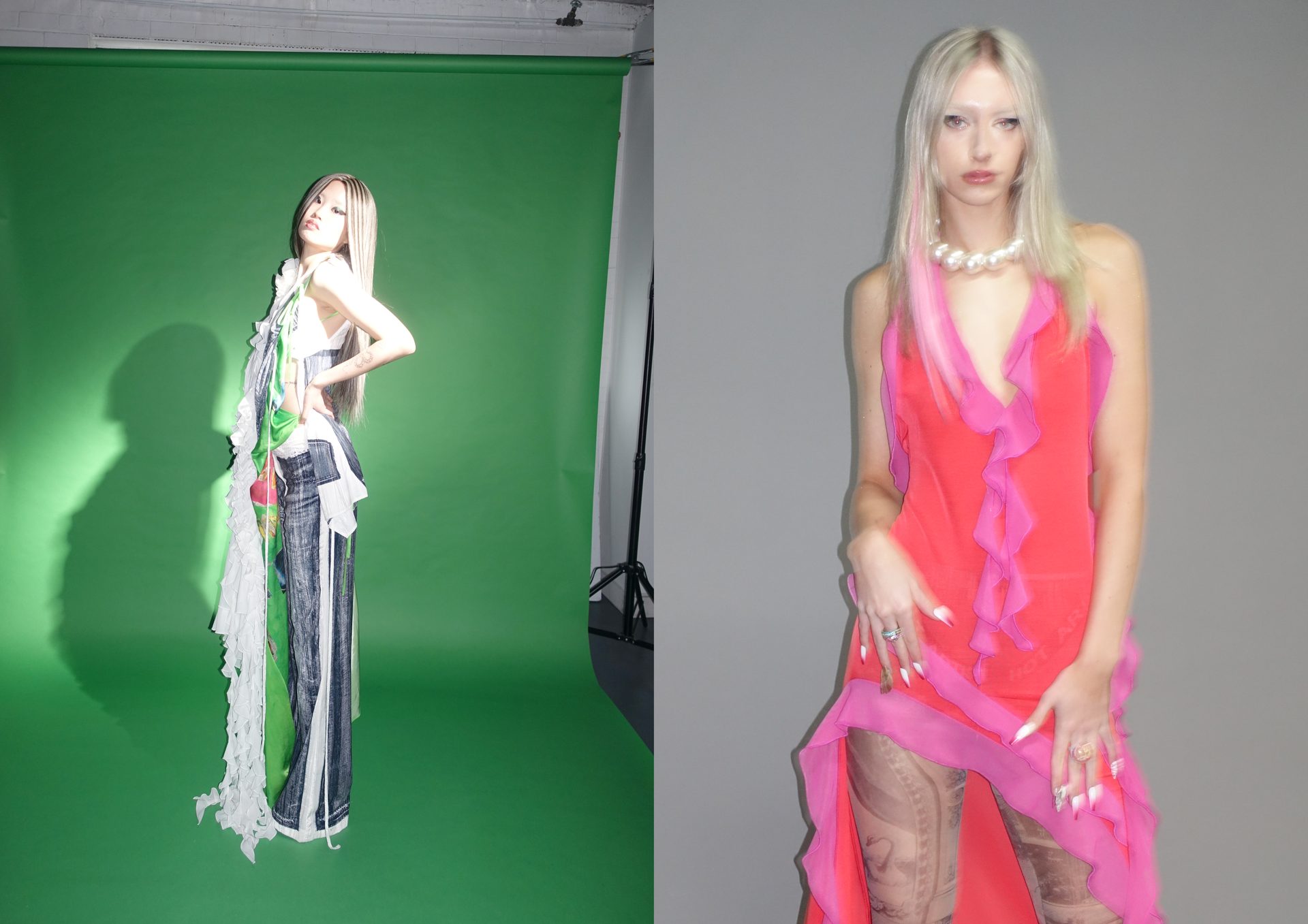 Flash photography, Fashion design, Face, Joint, Shoulder, Sleeve, Waist, Thigh, Pink, Makeover