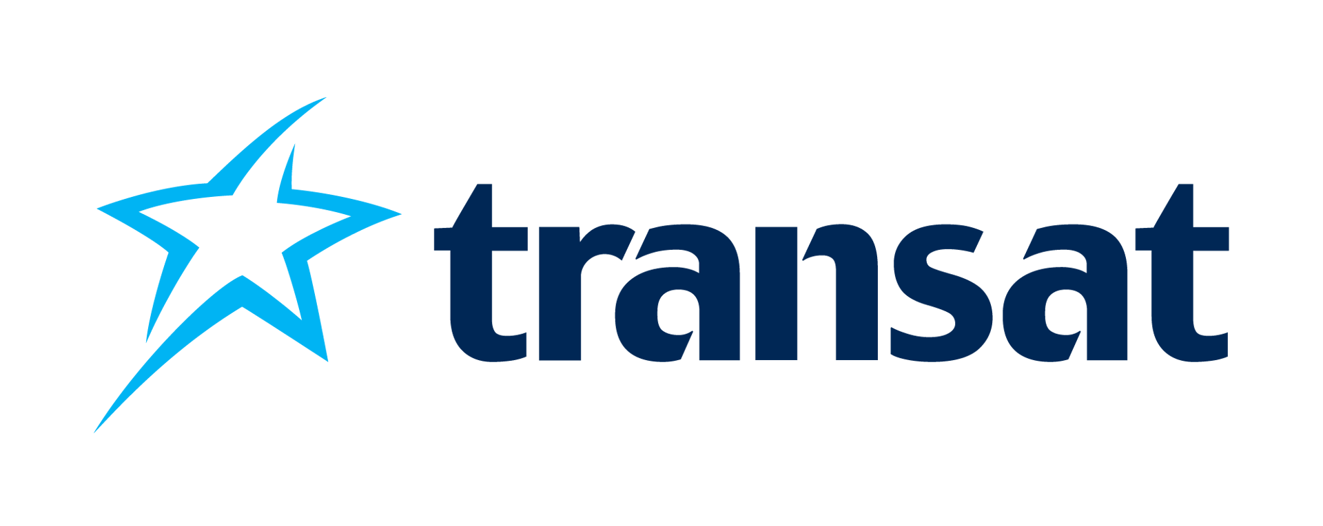 Blue star logo and "transat" text on a dark green background, representing the travel company.