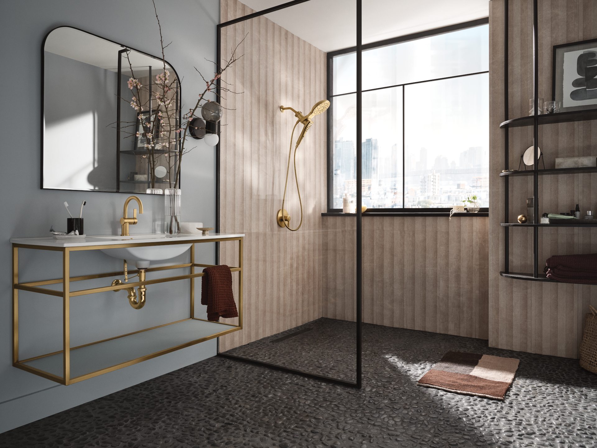 Plumbing fixture, Interior design, Mirror, Property, Tap, Building, Sink, Window, Wood, Cabinetry