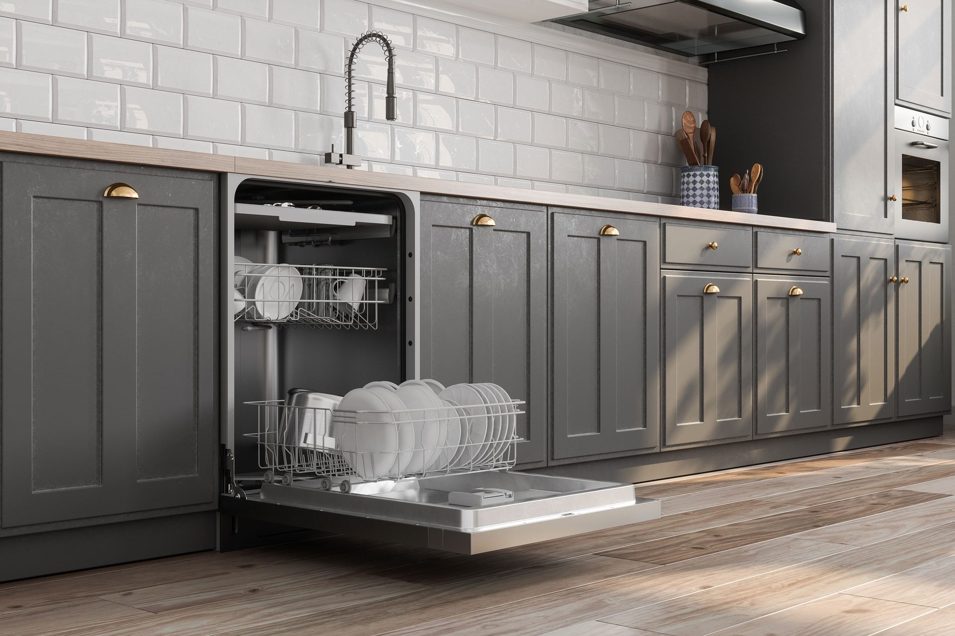 Interior design, Cabinetry, Kitchen, Wood, Grey, Flooring, Floor, Building