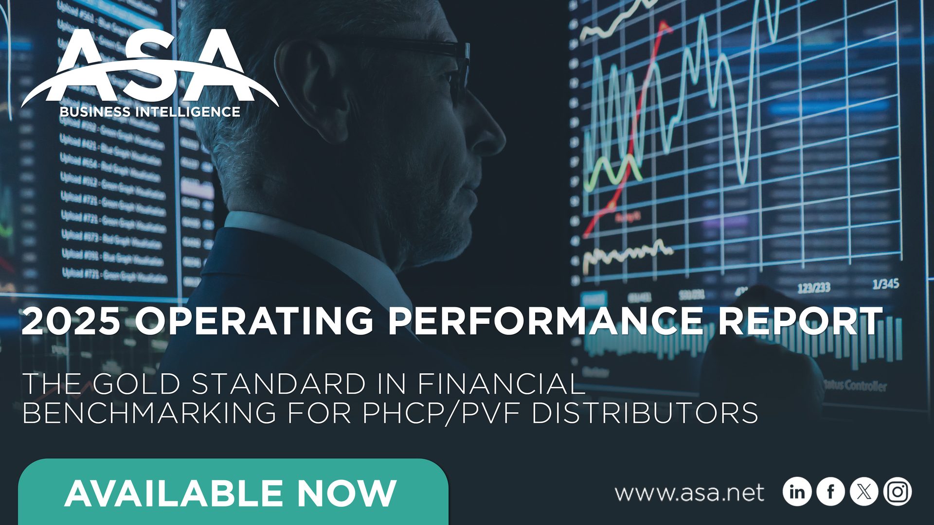 ASA's 2025 Operating Performance Report: Man views financial data on screens. Available now.