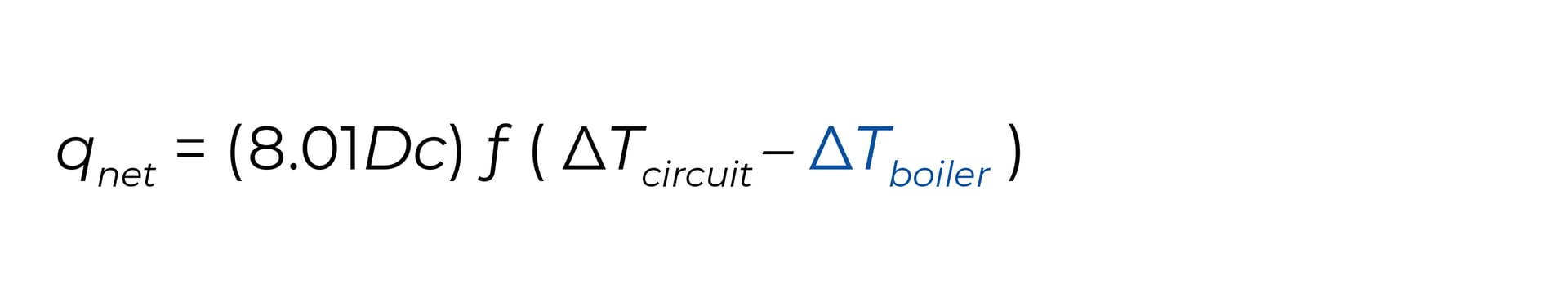 Mathematical equation: `q_net = (8.01Dc) f (ΔT_circuit - ΔT_boiler)`.
