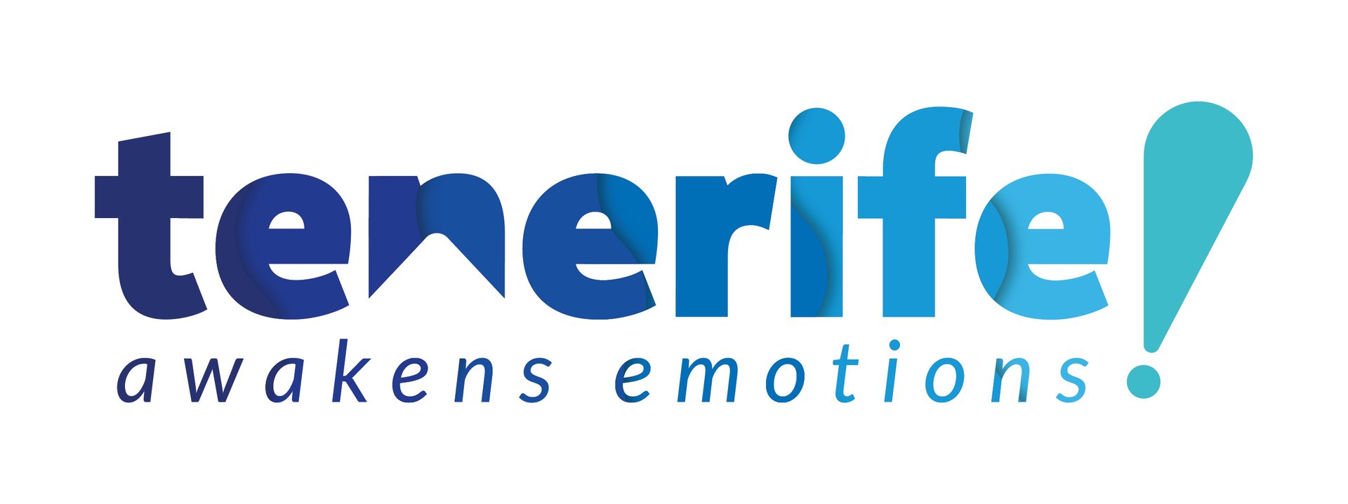 Tenerife logo with slogan "awakens emotions" in blue and turquoise colors.