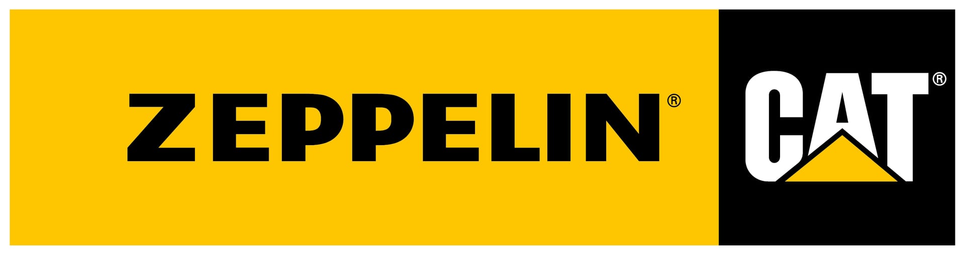 Zeppelin and CAT logos side-by-side on a yellow and black background.