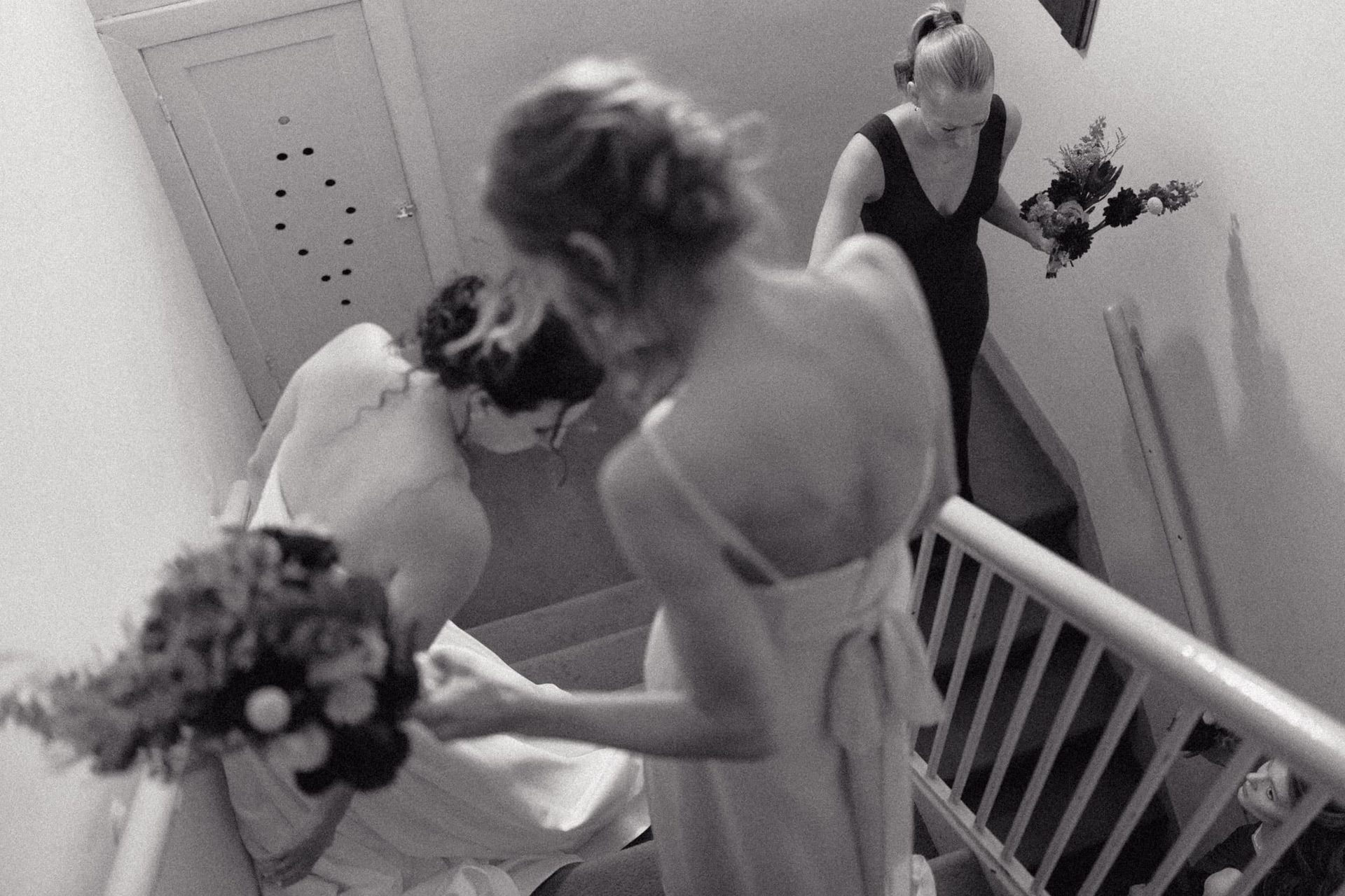 Monochrome photography, One-piece garment, Bridal Clothing, Photograph, Shoulder, White, Fashion, Dress, Event, Black