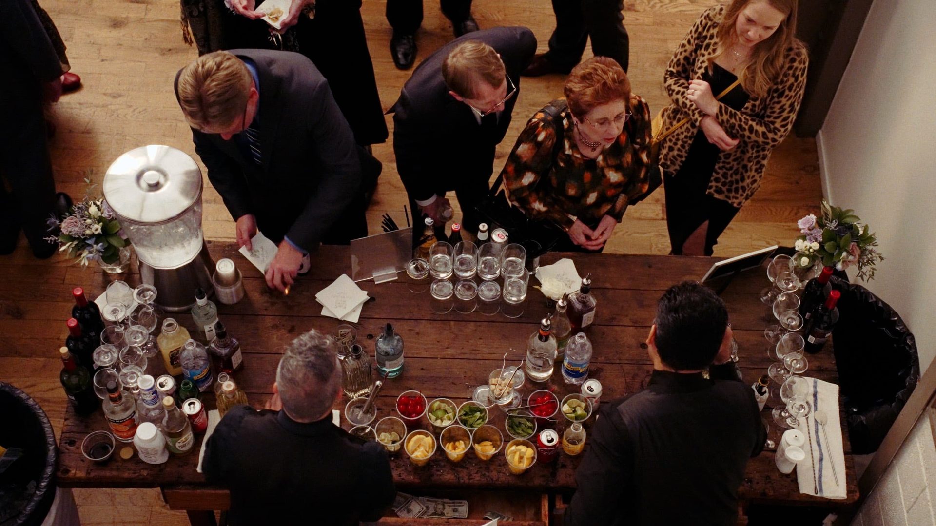 Clothing, Hair, Drinkware, Tableware, Furniture, Table, Outerwear, Suit, Event, Interaction
