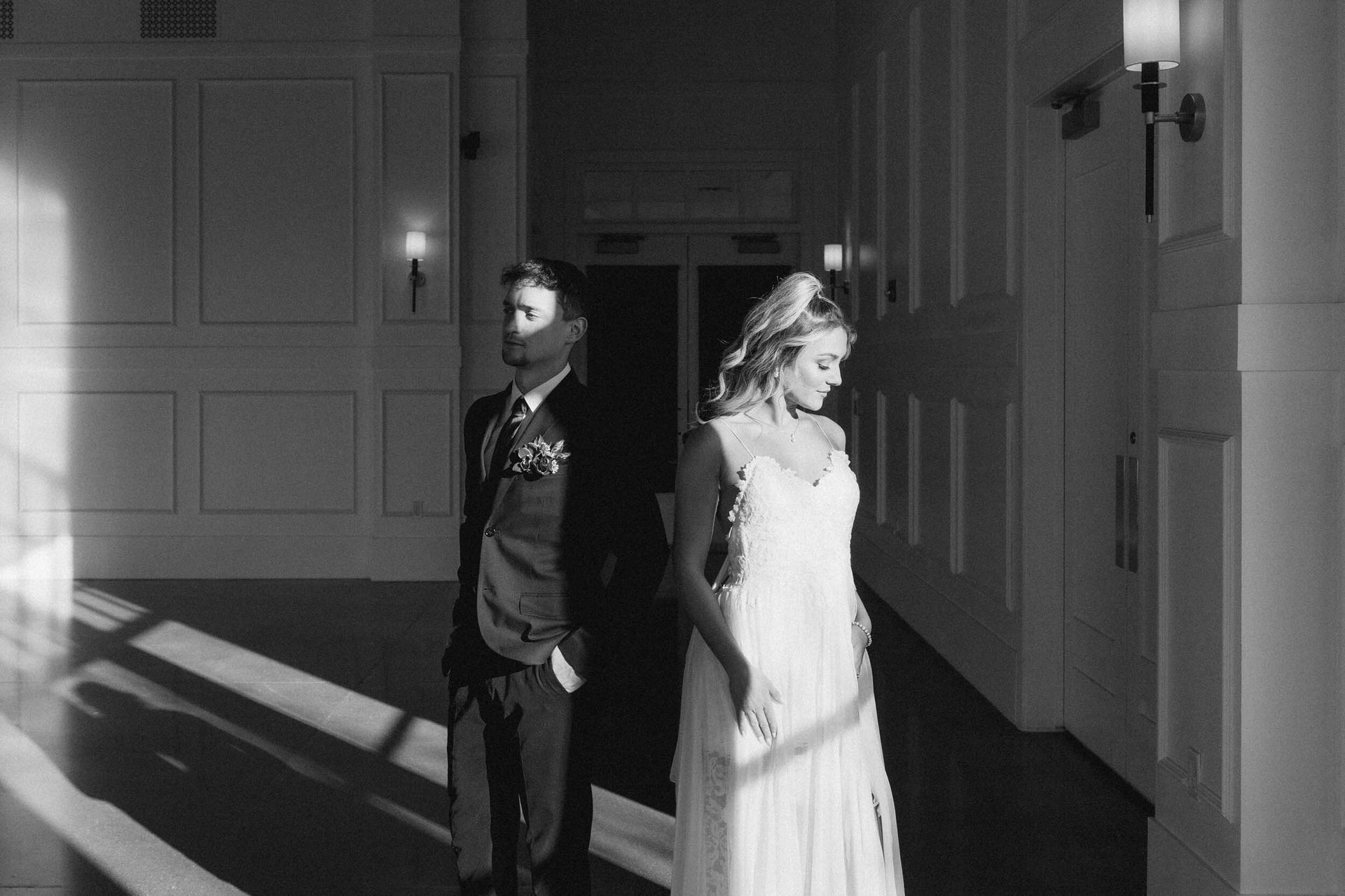 Formal wear, Monochrome photography, Bridal Clothing, Photograph, Happiness, Dress, White, Event, Standing, Bride