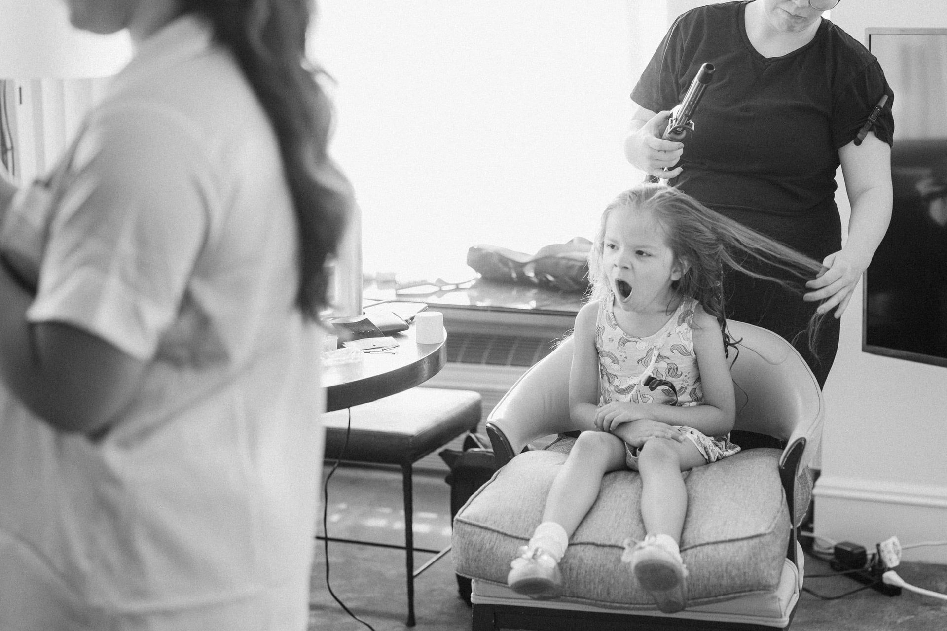 Black and white, Monochrome photography, Photograph, Furniture, Child, Sitting, Comfort, Happiness
