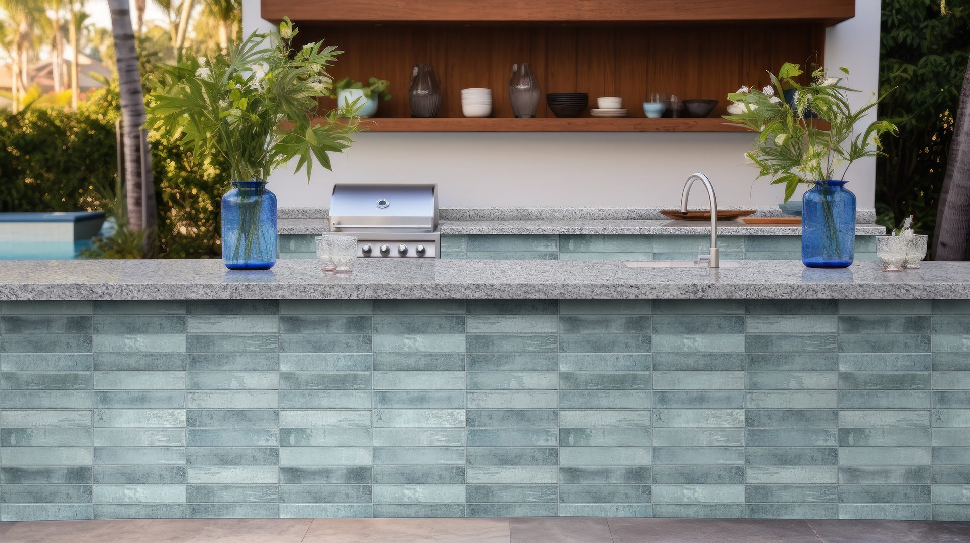 Interior design, Property, Plant, Azure, Rectangle, Countertop, Architecture, Wood, Grass, Wall