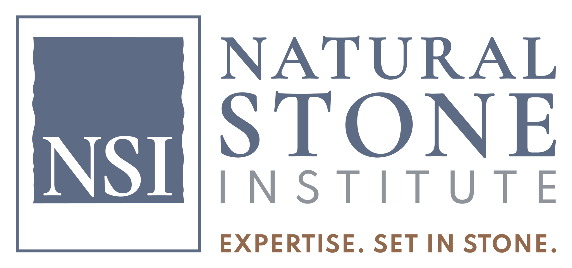 Natural Stone Institute (NSI) logo: stone-like square, text, and tagline "Expertise. Set in Stone."