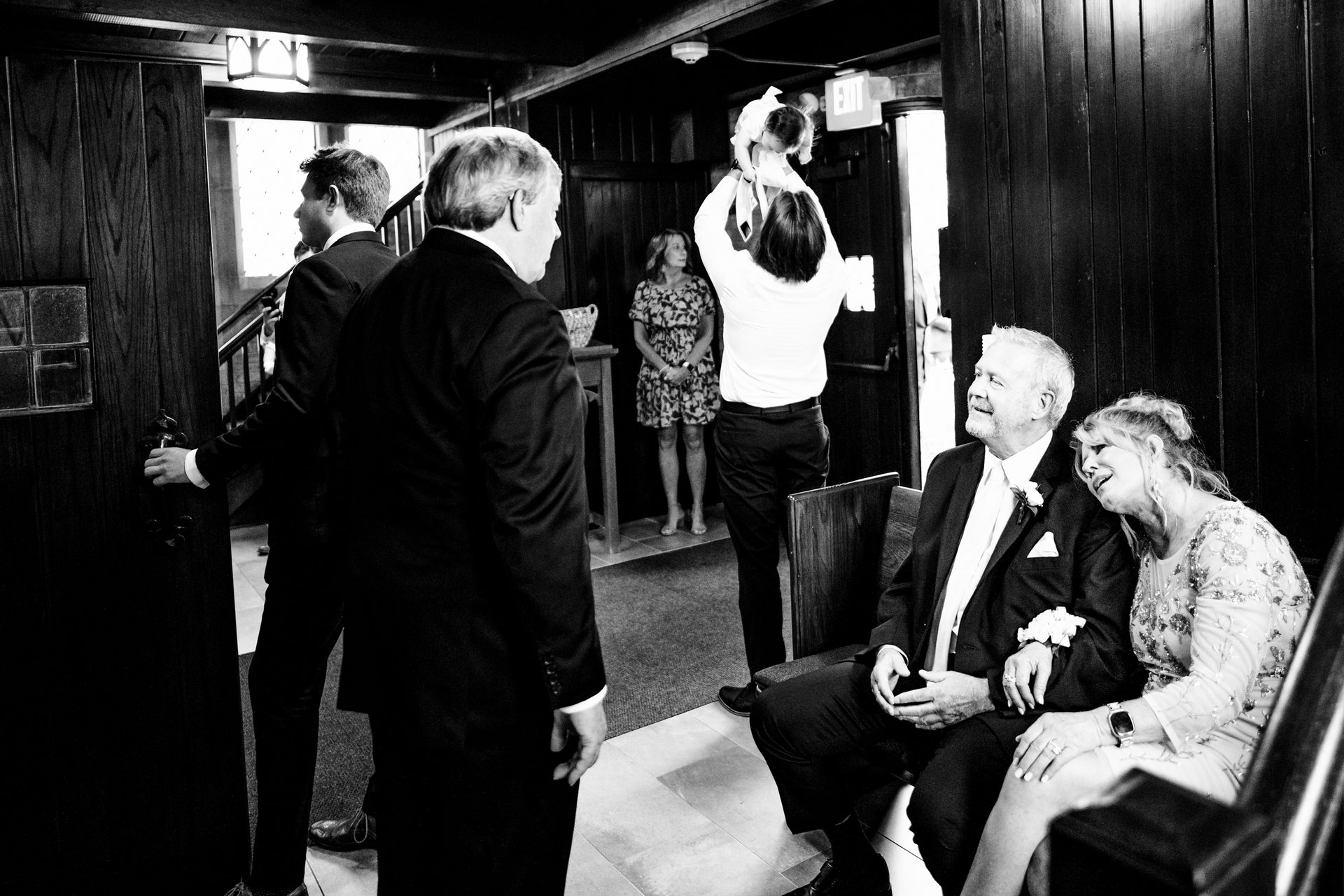 Flash photography, Black, Coat, Standing, Black-and-white, Style