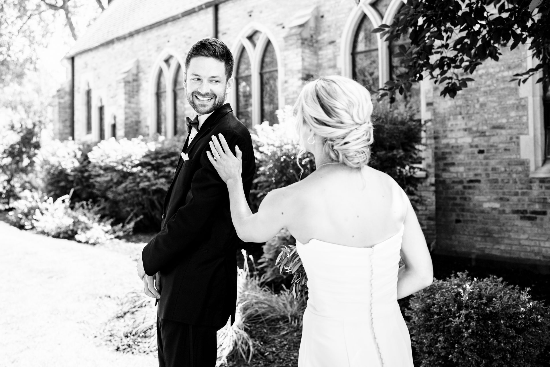 Wedding dress, Bridal clothing, Flash photography, Plant, Photograph, Smile, Window, Bride, Black