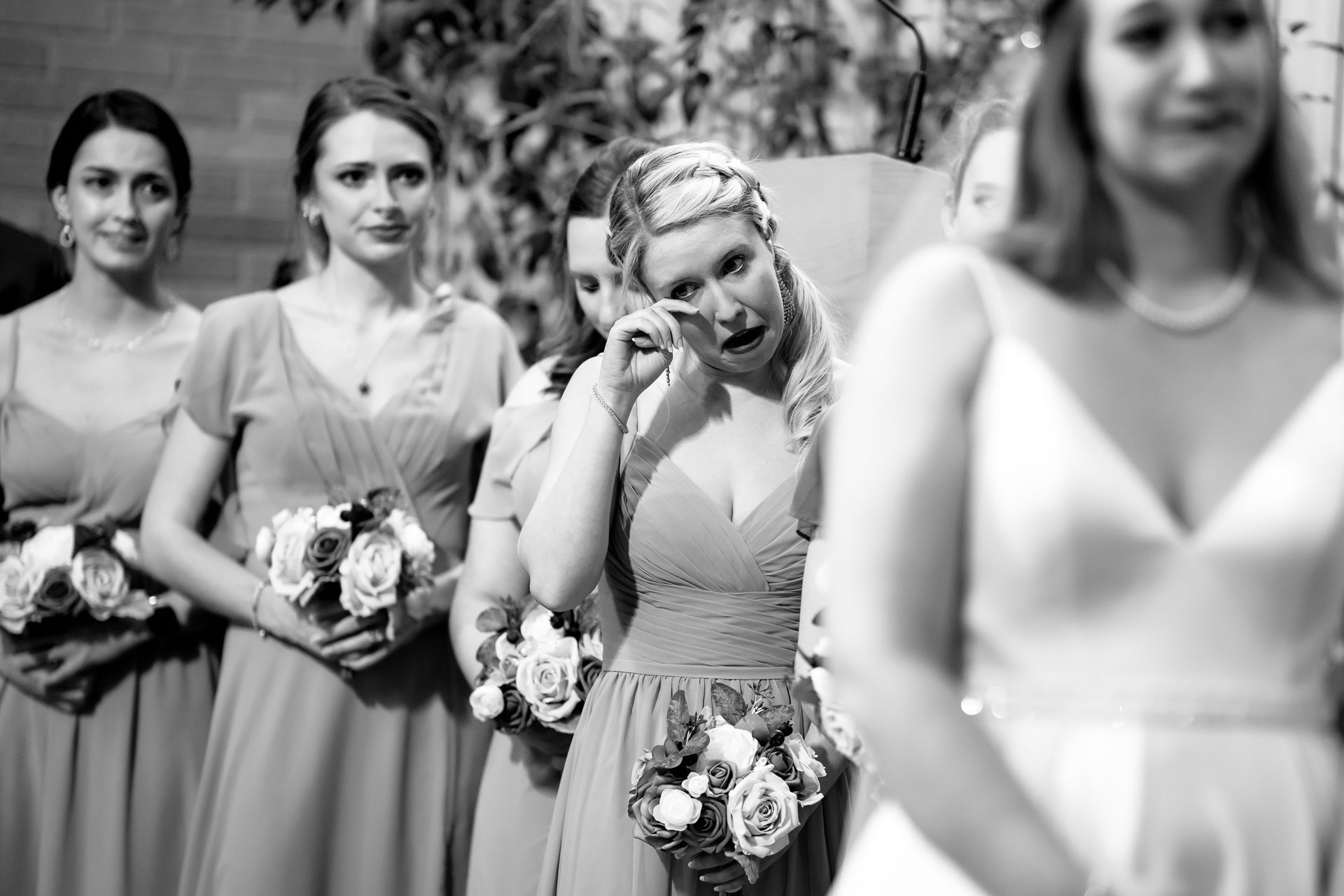 Photograph, Shoulder, Dress, Smile, Plant, Happy, Black-and-white, Gesture, Gown, Style