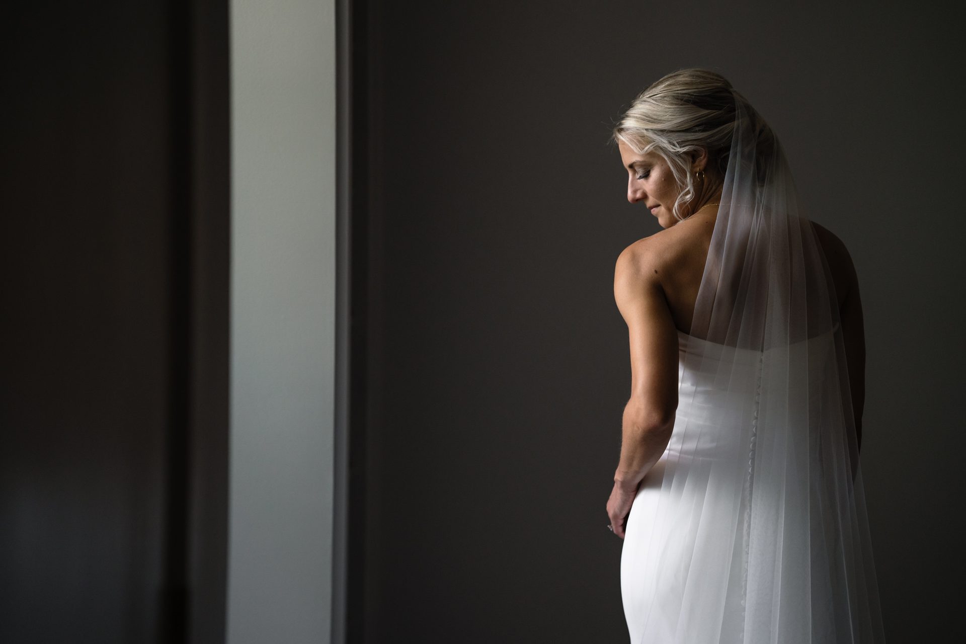 Bridal party dress, Flash photography, Neck, Bride, Gown, Elbow, Waist
