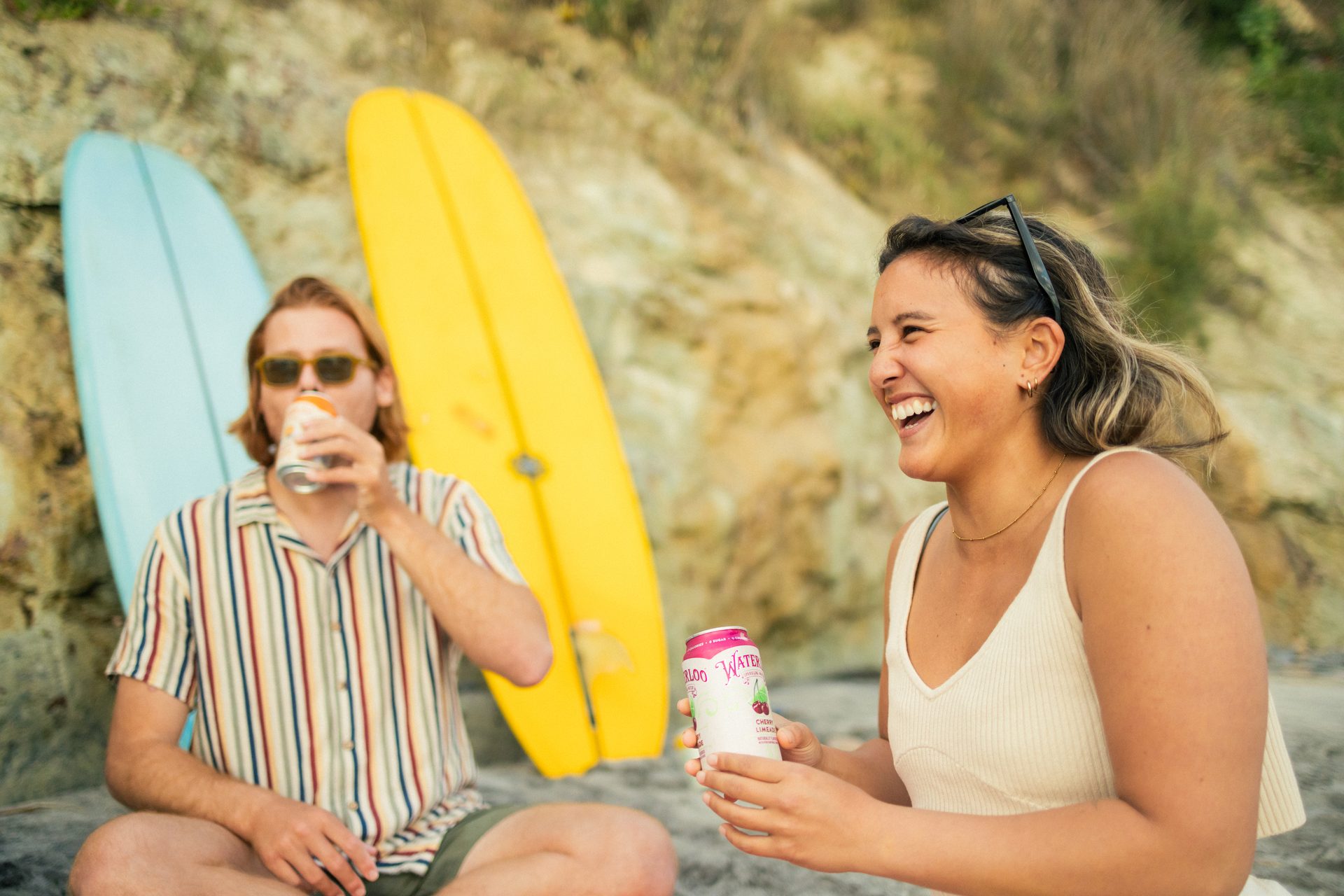 People in nature, Facial expression, Smile, Photograph, Shorts, Human, Surfboard, Happy, Leisure, Fun