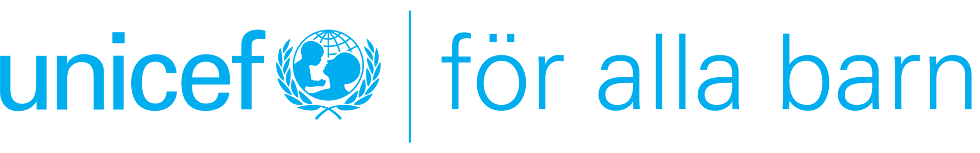 Blue UNICEF logo with 'för alla barn' (for all children) slogan on a dark green background.